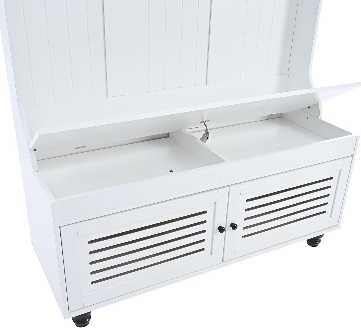 White MDF Hall Tree with Storage Bench and Hooks