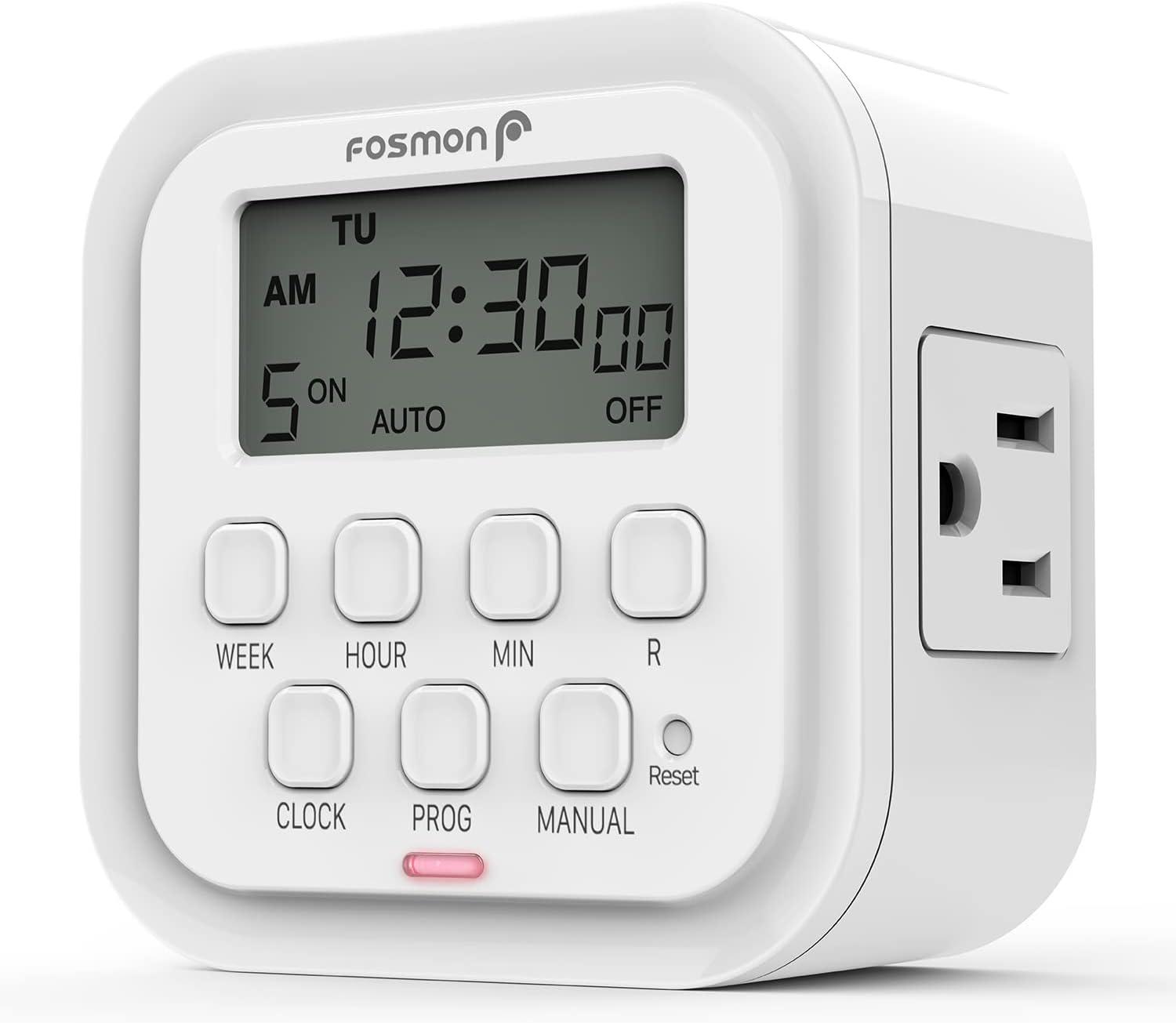 Fosmon White Digital Programmable Timer Outlet, 2-Pack