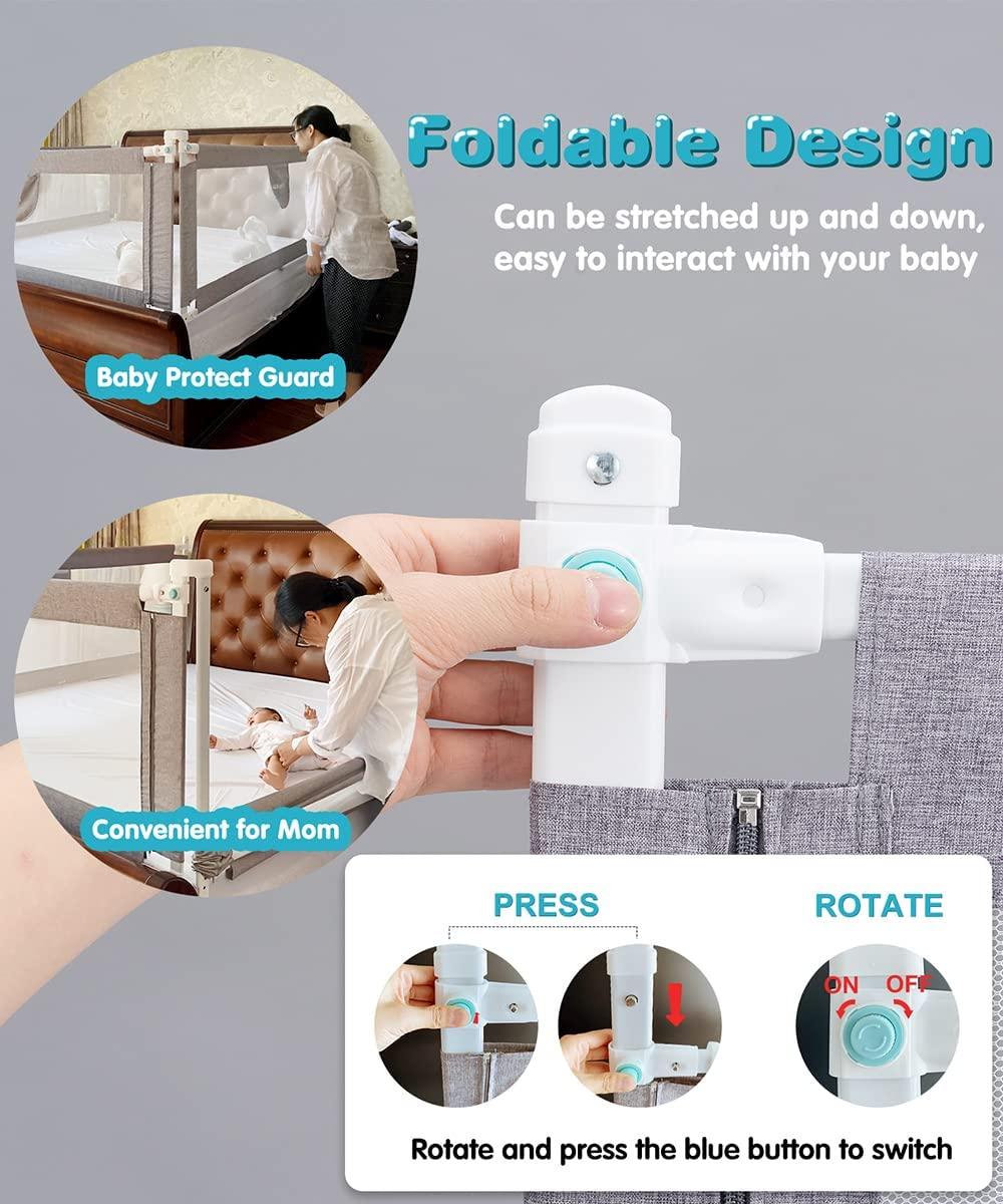 MBQMBSS 2 Pack Toddler Bed Rail Guards for King and Queen Size Beds, Stable Protective Side Railing for Kids Children