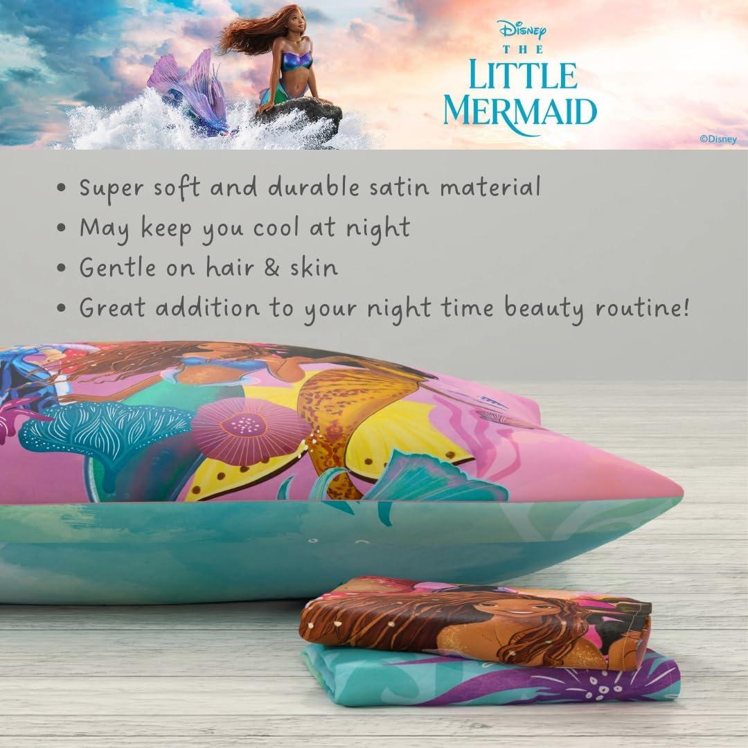 Franco The Little Mermaid Live Action Kids Beauty Silky Satin Standard Reversible Pillowcase Cover 20x30 for Hair and Skin, (Official Licensed Product)