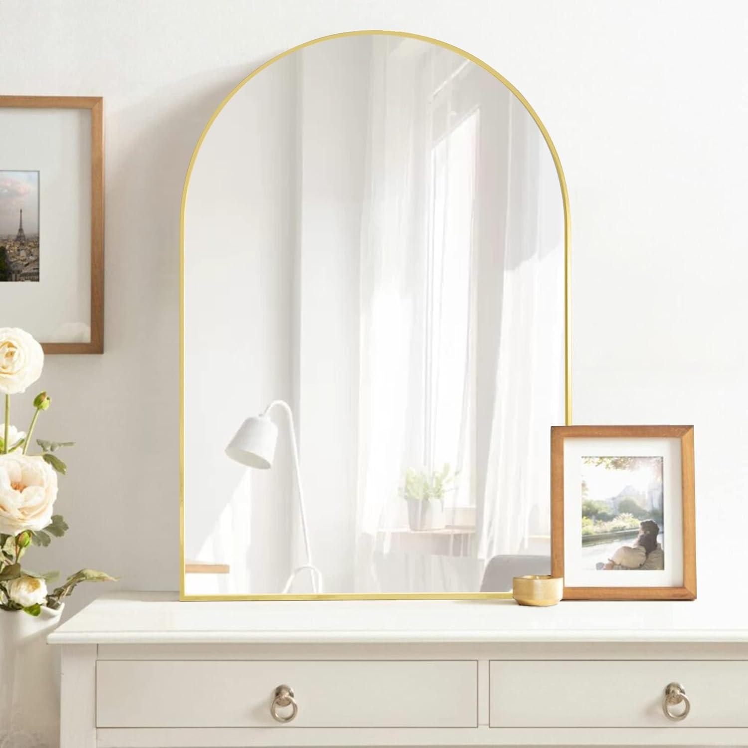 Wall Mounted Mirror, XXZH Arch Bathroom Mirror, Black Vanity Wall Mirror w/Metal Frame for Bedroom, Entryway, Living Room