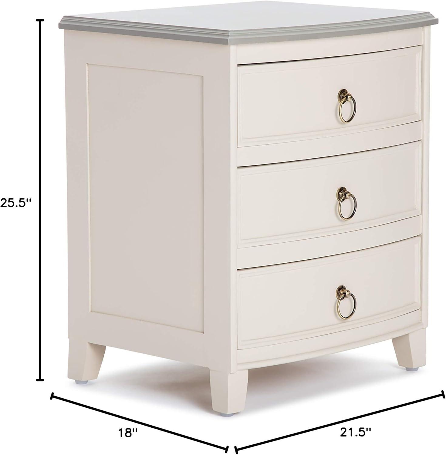 Cream White Solid Wood 3-Drawer End Table Nightstand