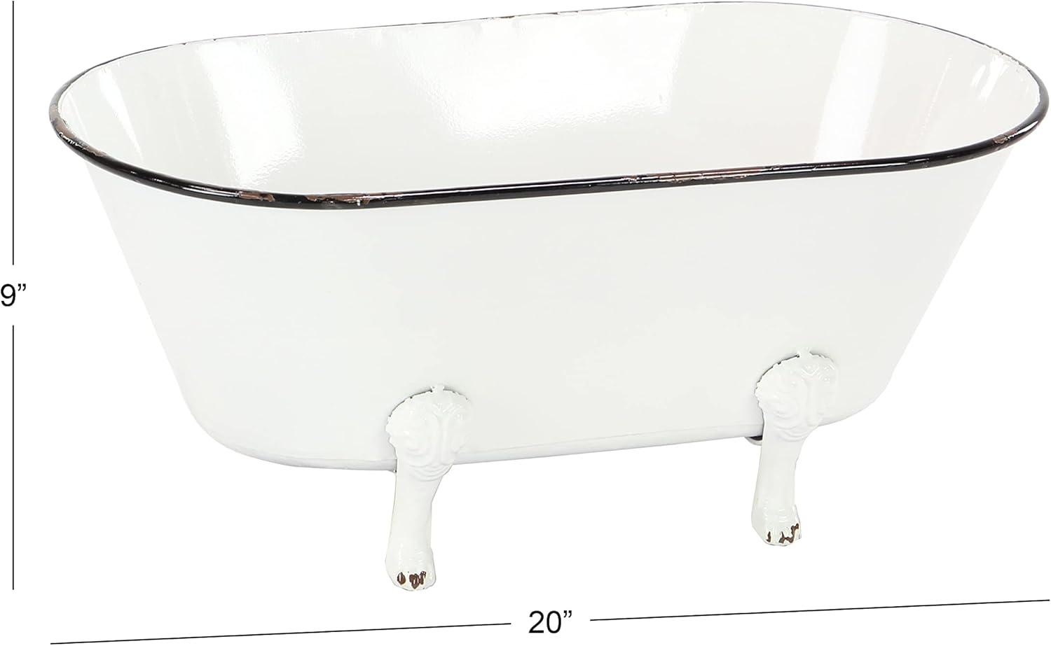 DecMode 20" x 9" Indoor Outdoor Bathtub White Metal Planter