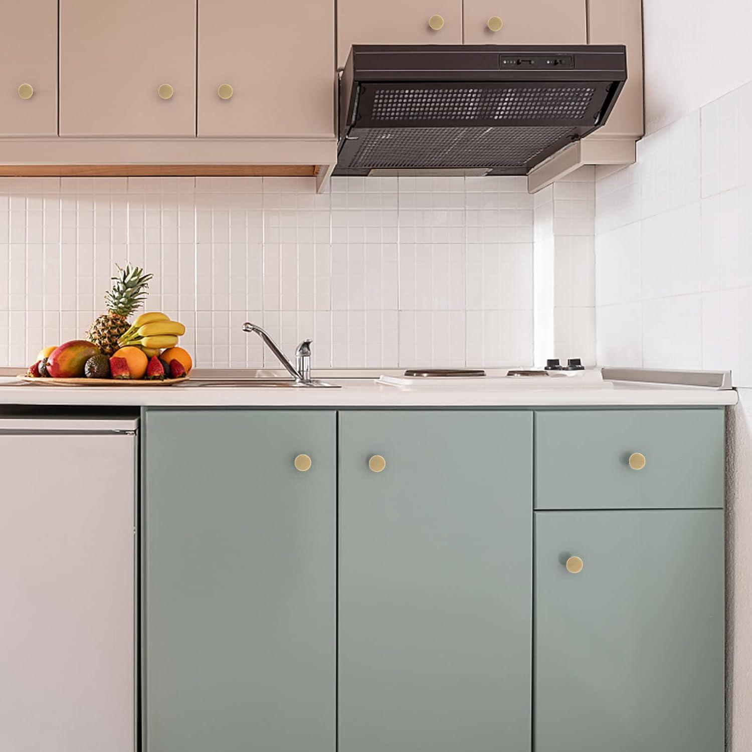 WEAVERBIRD 4 Pieces Round Cabinet Knobs Brushed Gold, Zinc Alloy Kitchen Cabinet Hardware Cupboard Knobs Small Drawer Knobs