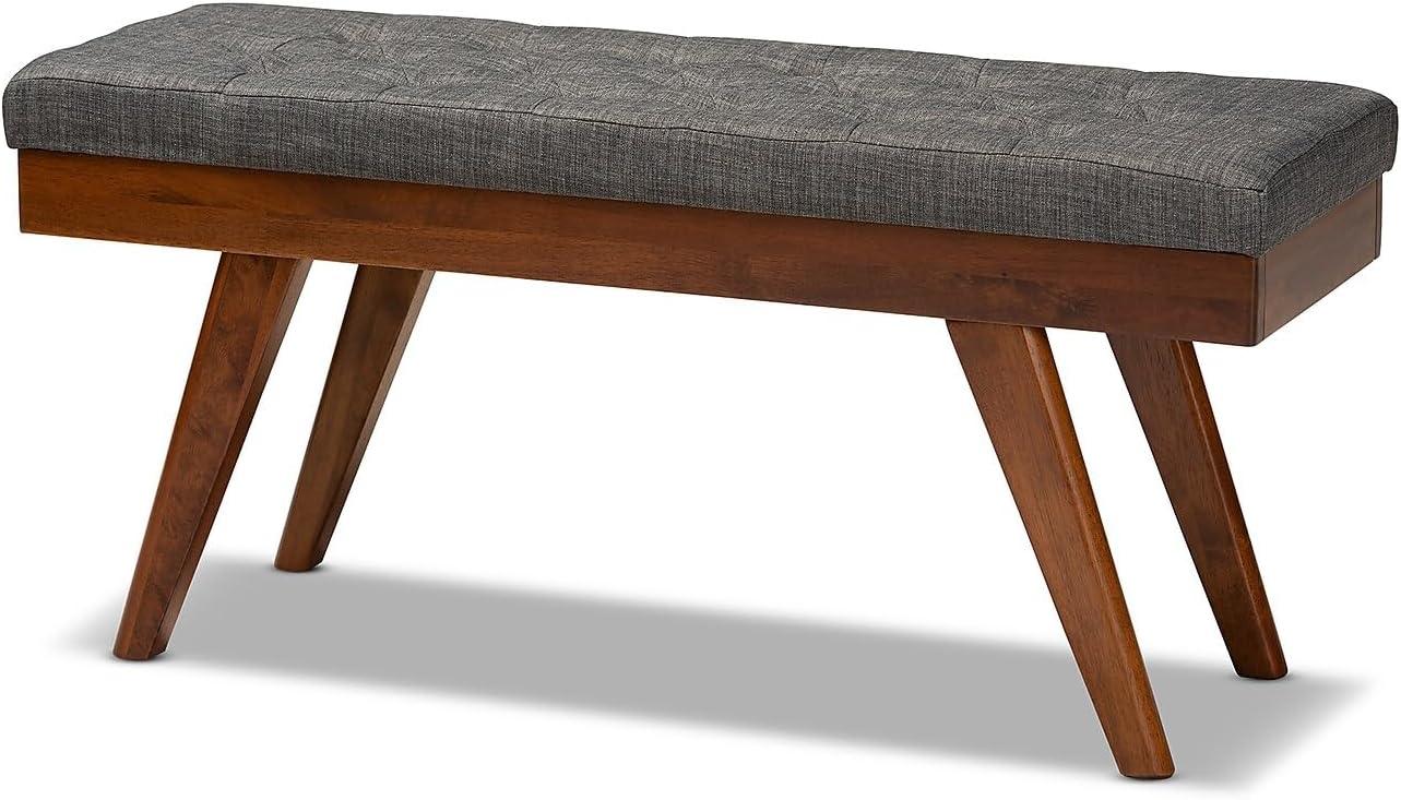 Baxton Studio Alona Medium Wood Dining Bench Gray - : Mid-Century Design, Tapered Legs, Polyester Upholstery, Entryway Seating