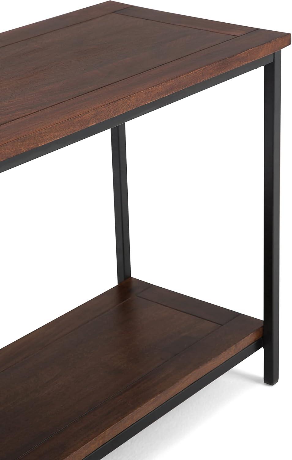 Skyler 54'' Industrial Dark Cognac Brown Solid Mango Wood & Metal Console Table with Shelf