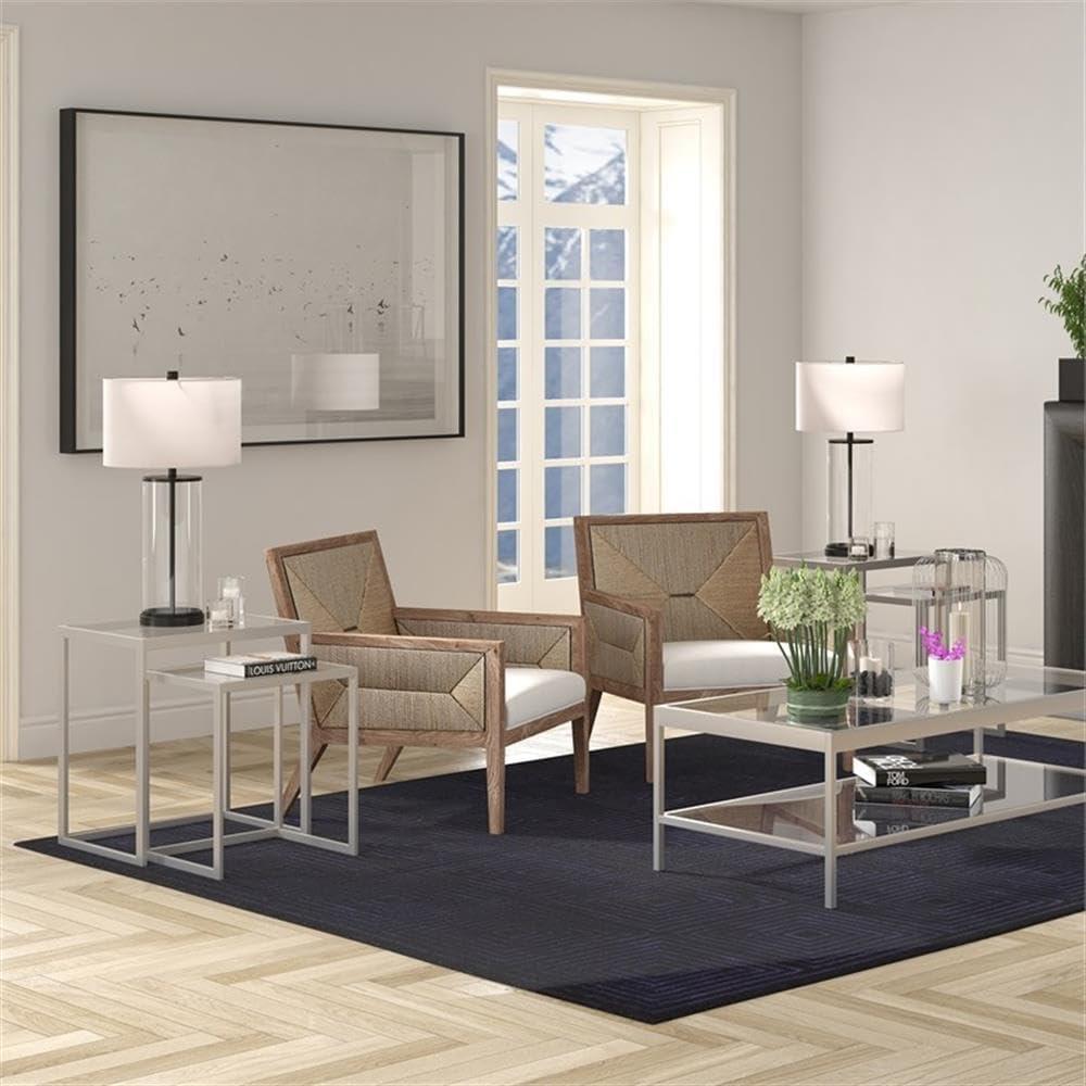 Evelyn&Zoe Rocco Rectangular Nested Side Table, Satin Nickel