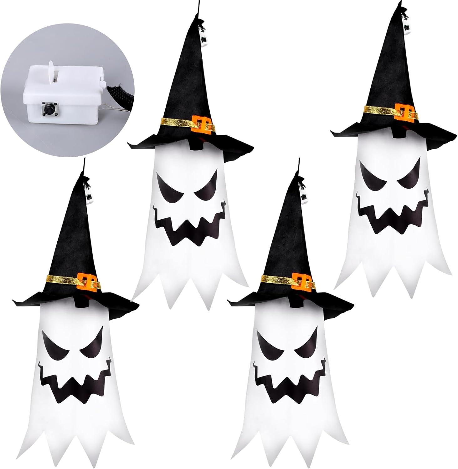 Set Of 4 Ghost Indoor Halloween Decorations, Halloween Party Decoration, Ghost Hat, With Led Colorful Light String