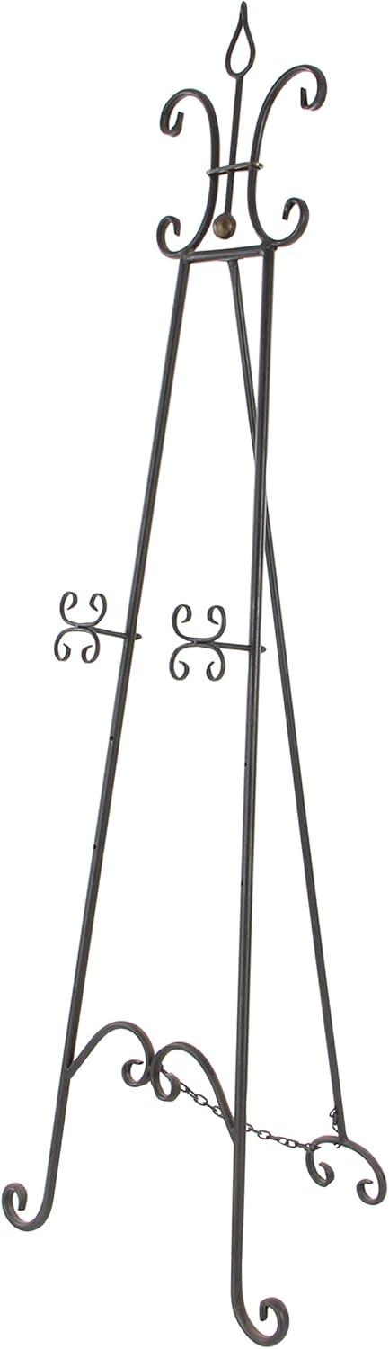 DecMode Traditional Black Metal Easel with Fleur de Lis Designs and Support Chain, 23"W x 66"H