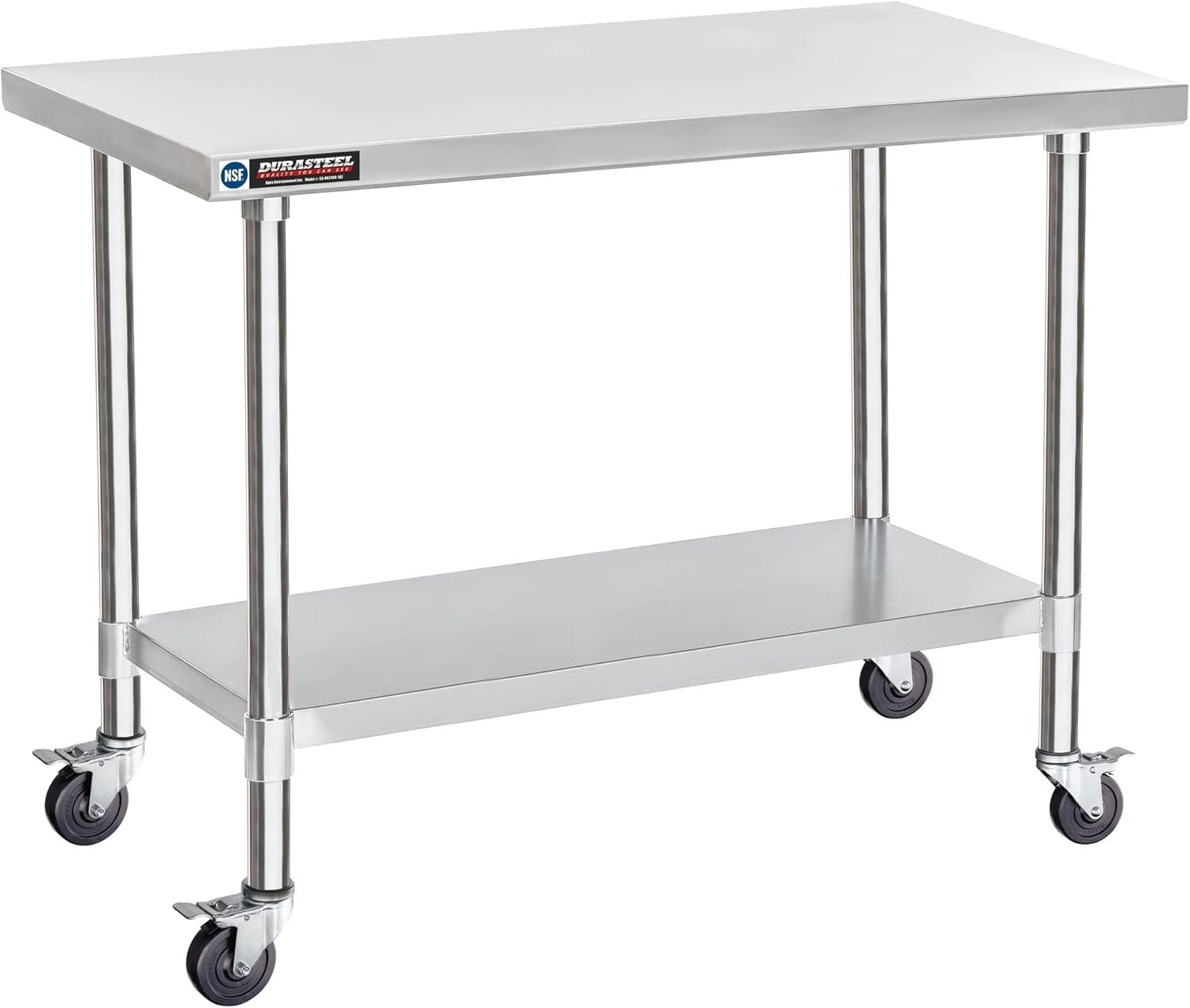 Stainless Steel 34" Height Worktable with Undershelf and Wheels