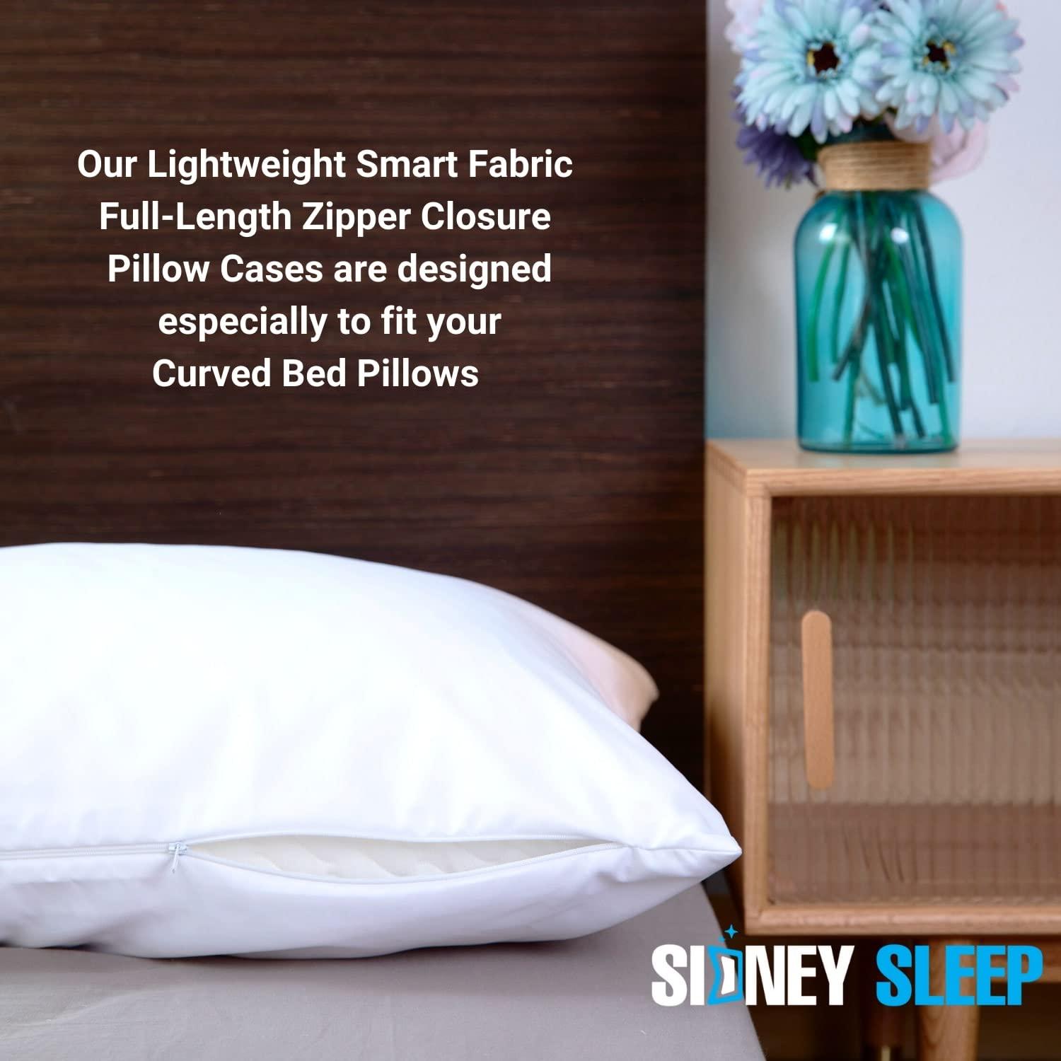 Sidney Sleep Curved Pillow Covers - Full Length Zipper Closure - Premium Soft Brushed Microfiber - 20 x 30 Inches - Fits Curved Side Sleeping Pillows (Queen, White)