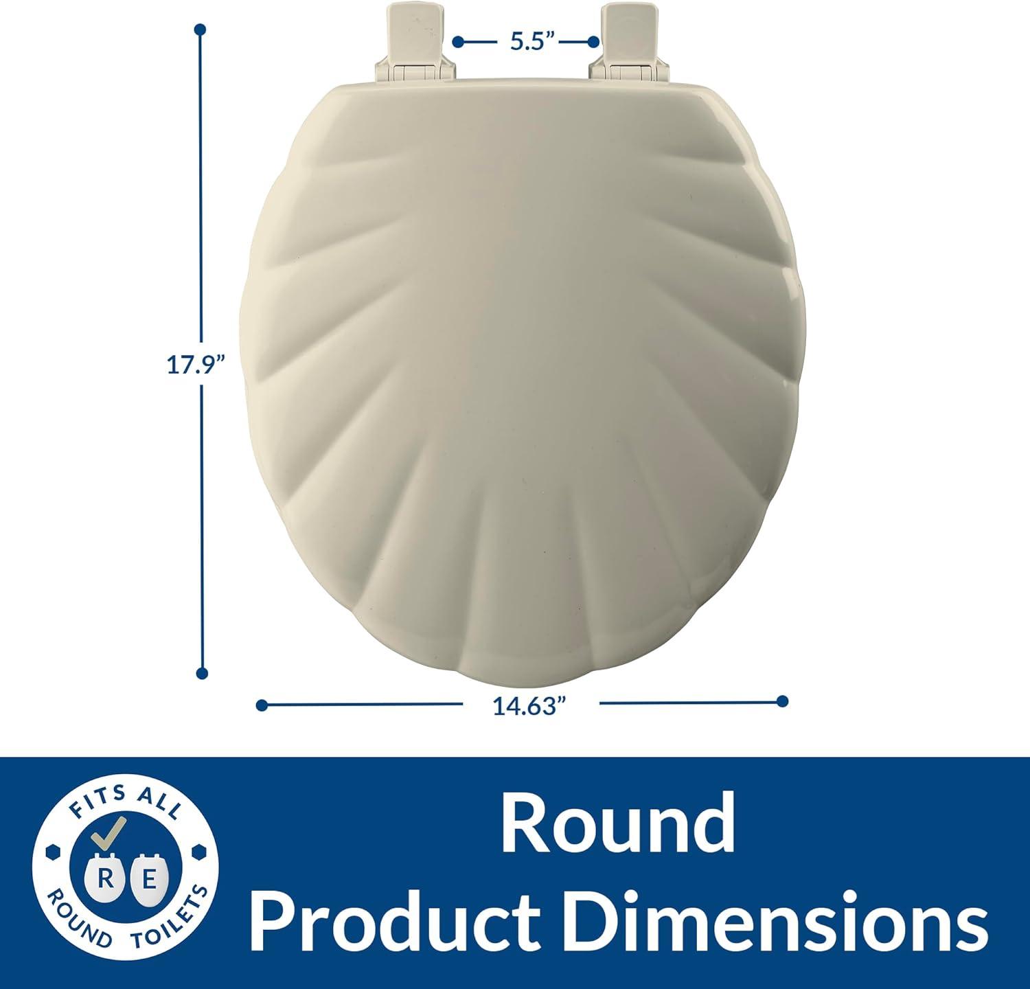 Shell Sculptured Wood Toilet Seat, Easily Removes for Cleaning, Hinges Never Loosen, Round