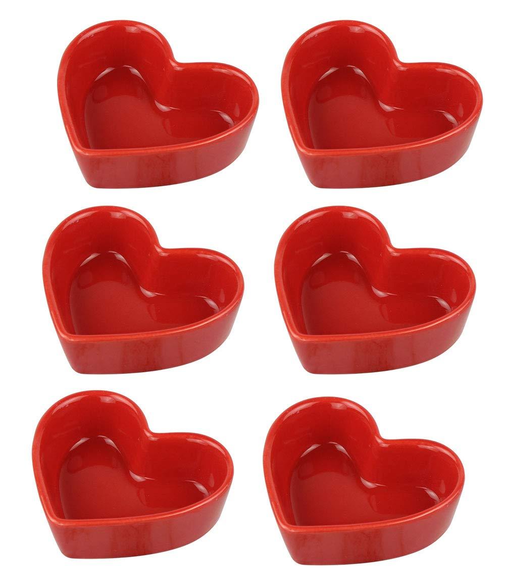 FUYU Colorful Heart Shaped Ceramic Ramekin Bowls Souffle Dishes Pudding Cups Snack Dishes Dipping Bowls
