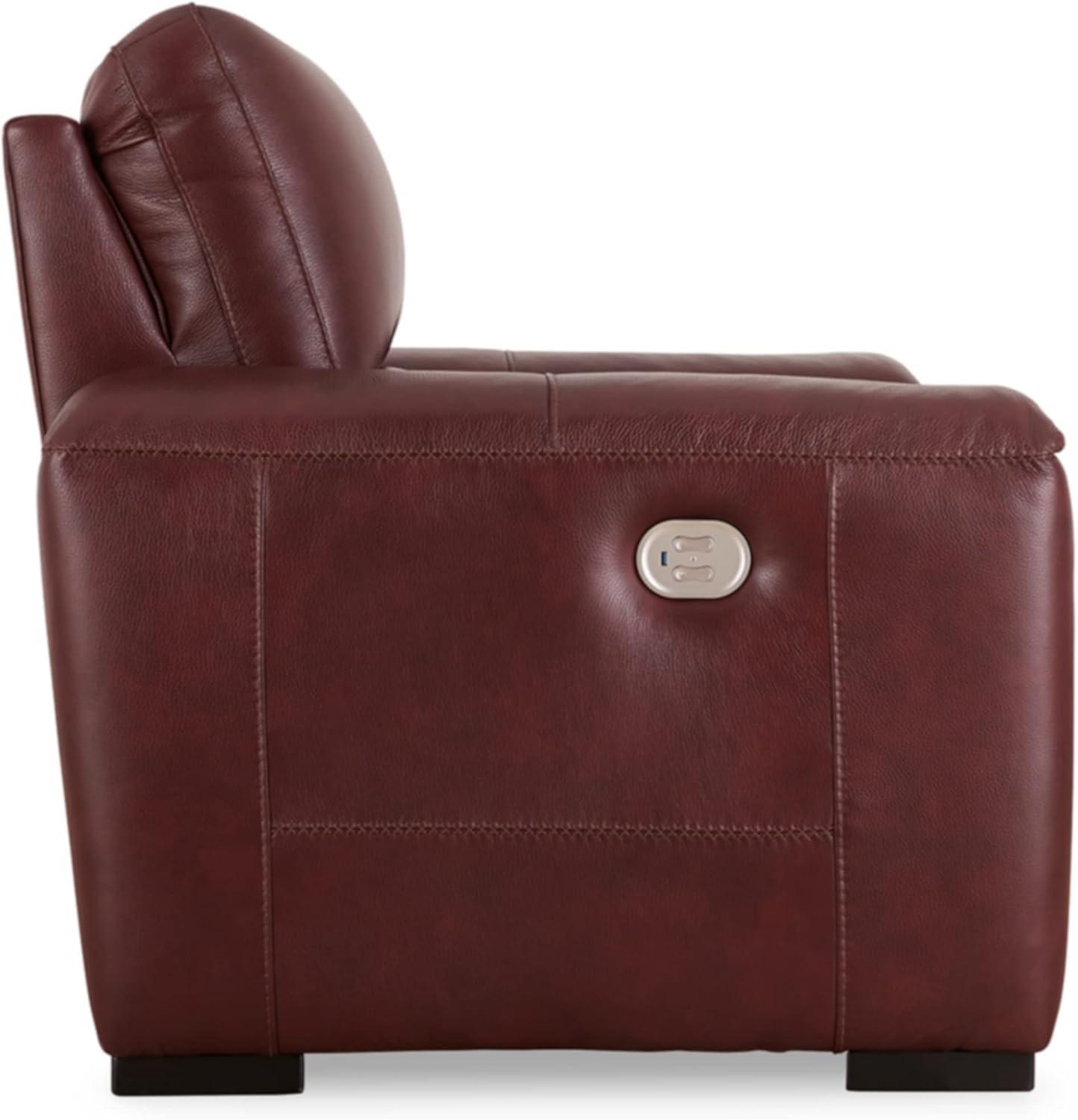 Ashley Furniture Alessandro Leather Power Recliner with Headrest in Red