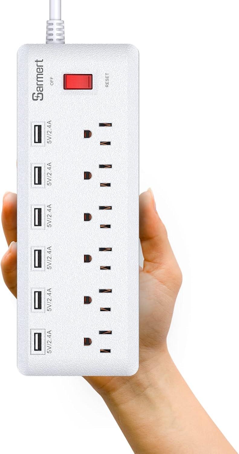 Black 6-Outlet Surge Protector with 4 USB Ports and 6ft Cord