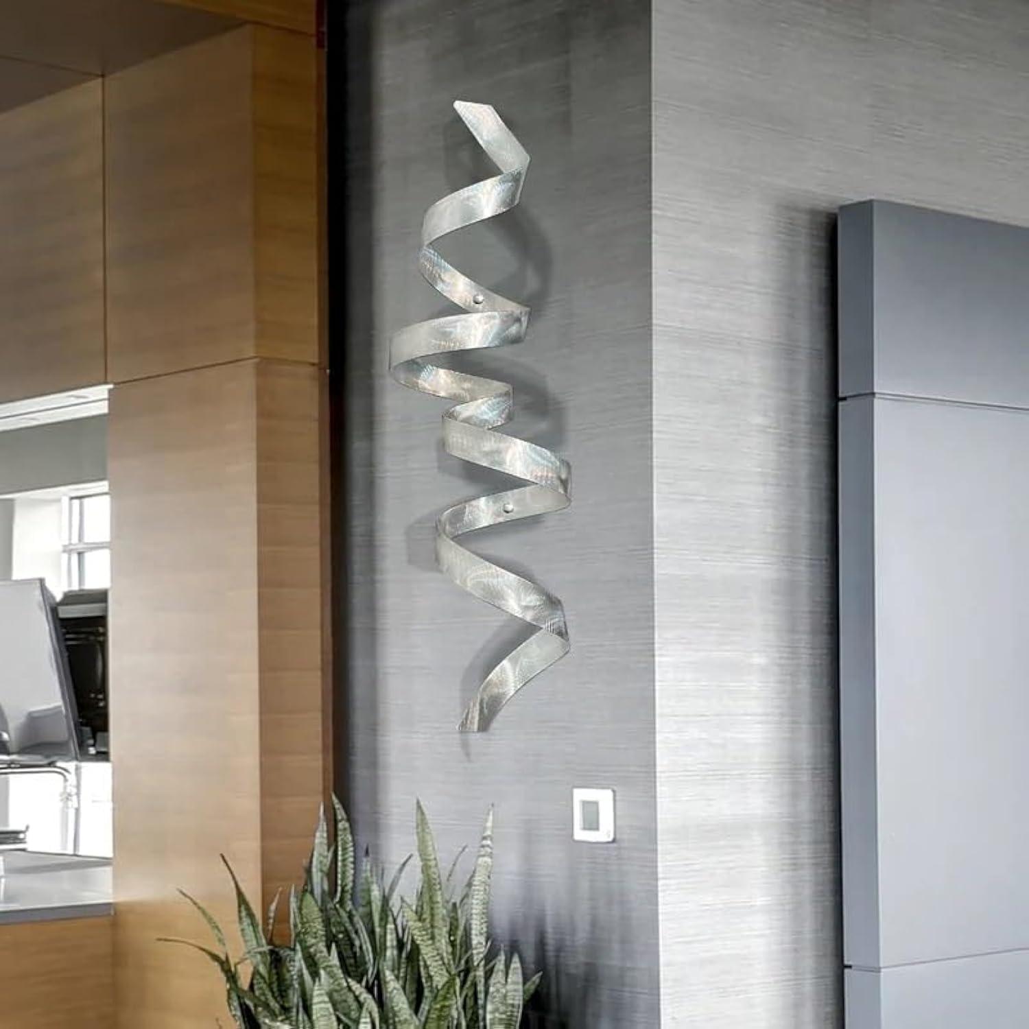 Silver Metal Wall Sculpture - Indoor/Outdoor Metal Wall Art - Metallic Home Decor Accent - Silver Wall Twist by Jon Allen