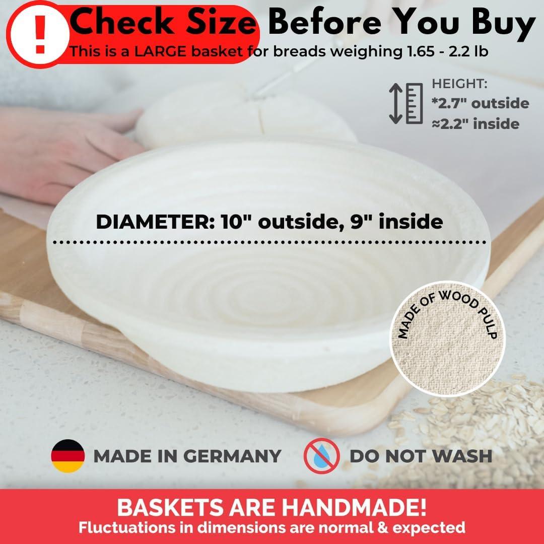 Bread Proofing Basket Spruce Wood Pulp Round 9" Groove, Sourdough Bread Baking Supplies Brotform - Non-Stick Dough Proofing Bowl, Gifts for Bakers, Made in Germany.