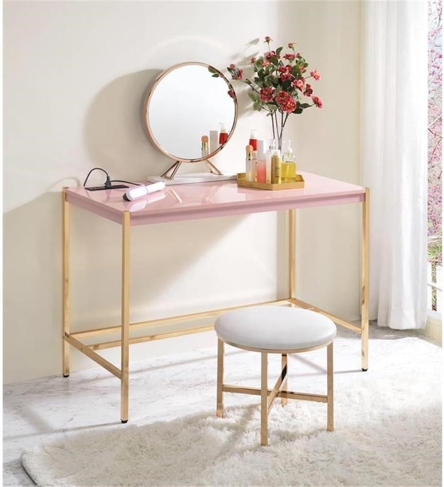 ACME Midriaks Writing Desk with USB Port in Pink and Gold