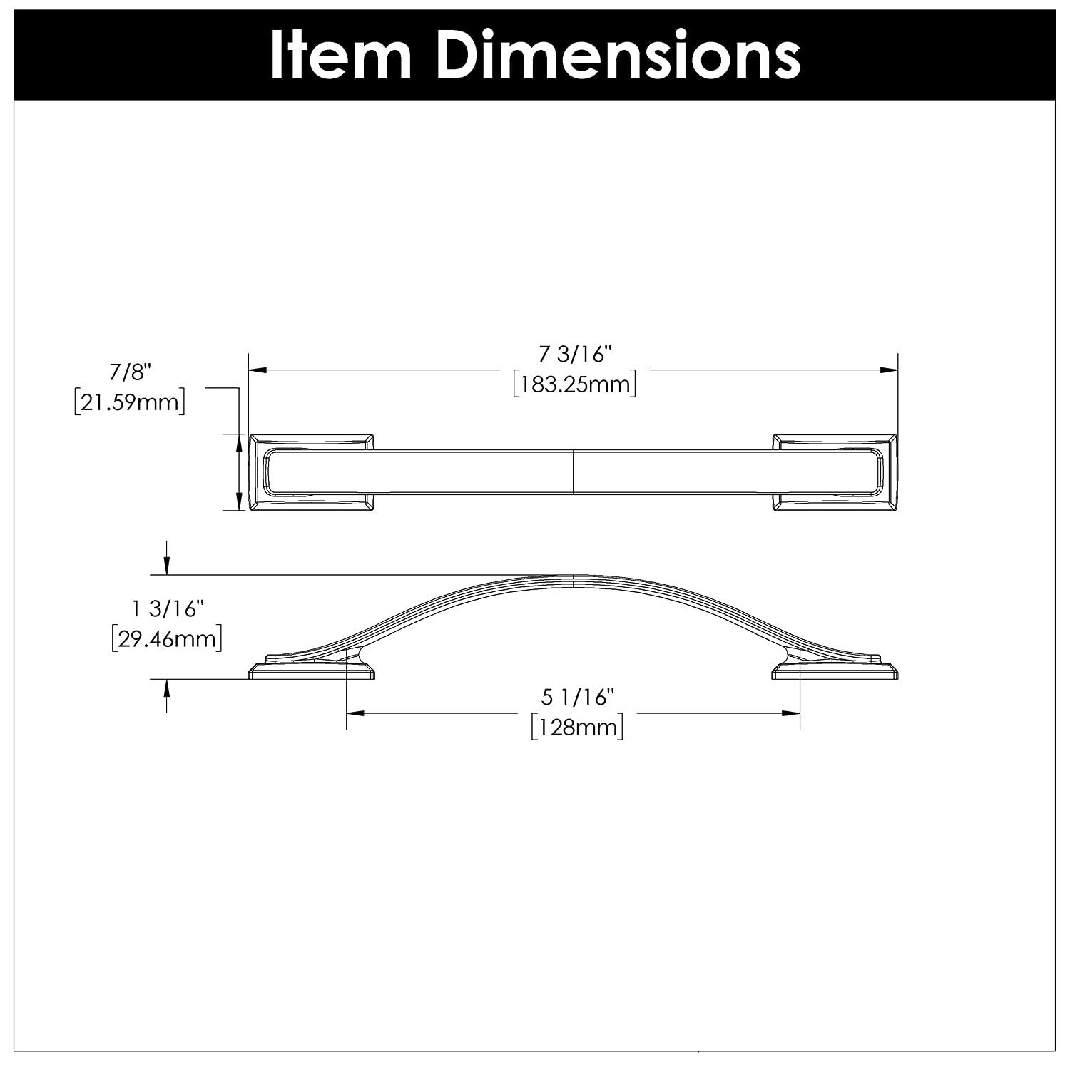 Dover Kitchen Cabinet Handles, Solid Core Drawer Pulls for Cabinet Doors, 5-1/16" (128mm)
