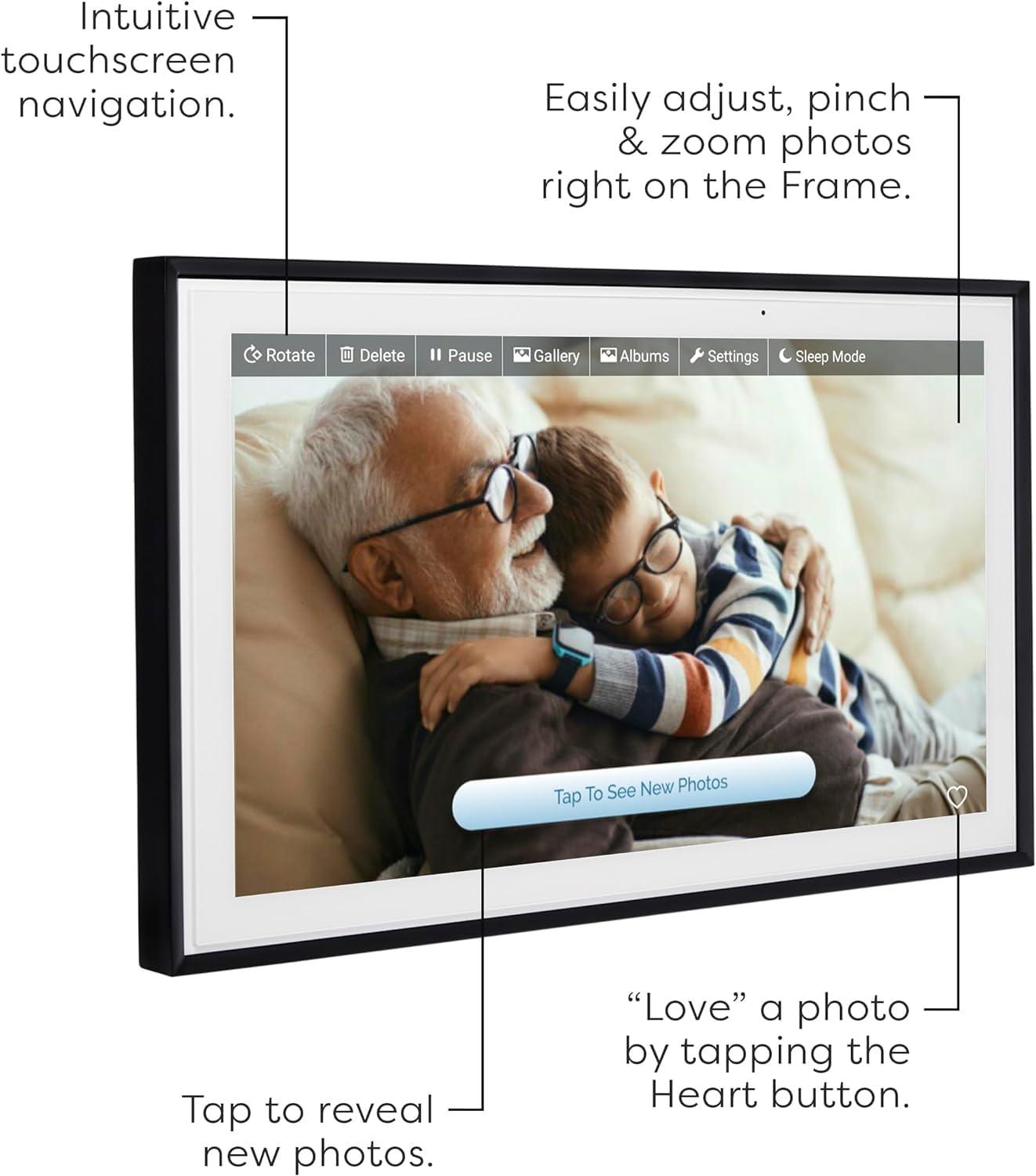 Skylight Digital Picture Frame: 15 Inch WiFi Enabled with Load from Phone Capability, Touch Screen Digital Photo Frame Display - Customizable Gift for Friends and Family - Black