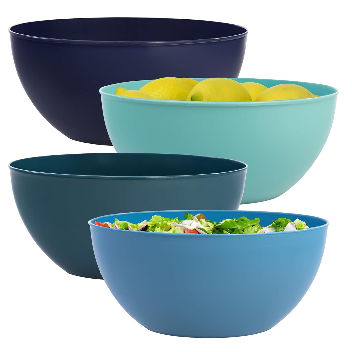 US Acrylic Vista Durable Plastic Salad and Serving 10-inch Bowls | Set of 4 in Coastal Colors | Reusable, BPA-free, Made in the USA | 135 oz. capacity
