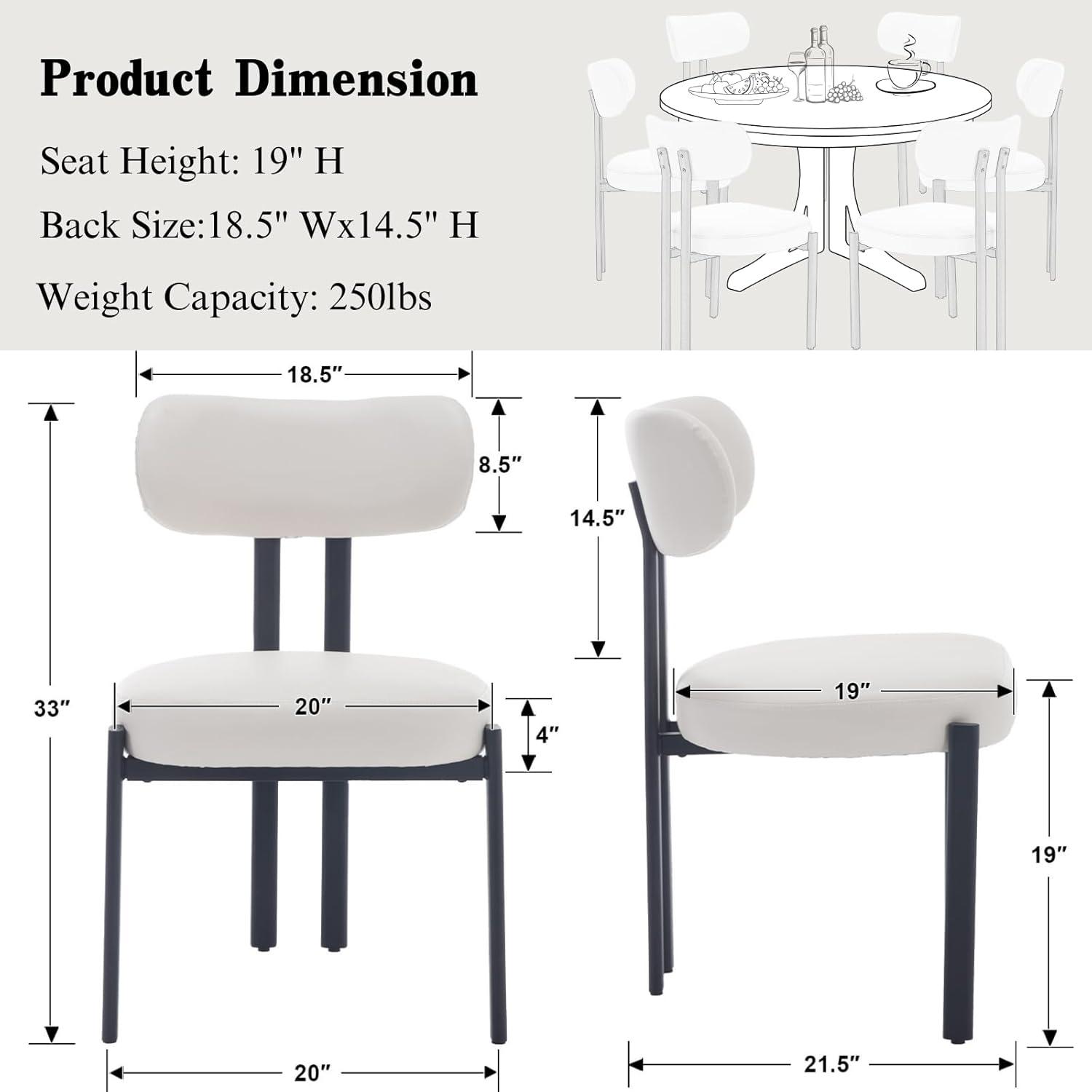 CONCETTA Dining Chairs Set of 4, Kitchen Chairs with Curved Backrest & Metal Legs, Mid Century Modern Round Dining Room Chairs for Vanity, Living Room,Beige