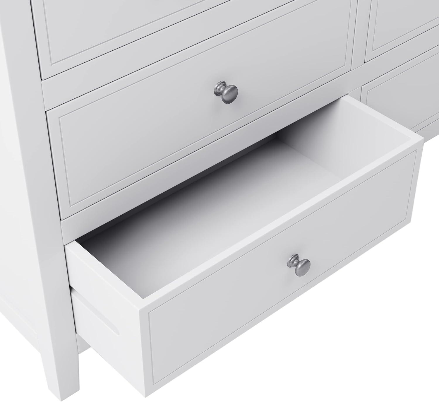 White Pine Wood Double Dresser with 7 Drawers