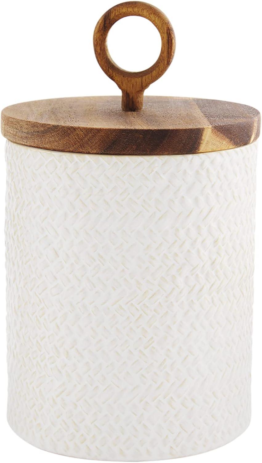 White Ceramic Textured Canister Set with Wooden Lids