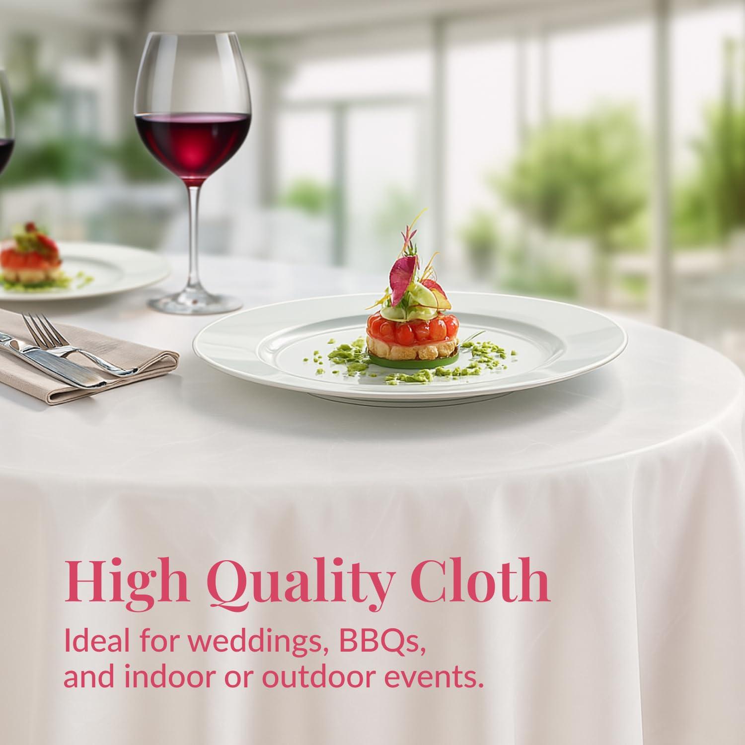 Prestee 4-Pack 84-Inch White Round Plastic Tablecloth Disposable - Durable Waterproof Table Covers for Weddings, BBQ, Parties, Outdoor Events - Elegant White Plastic Tablecloths Round for Any Occasio