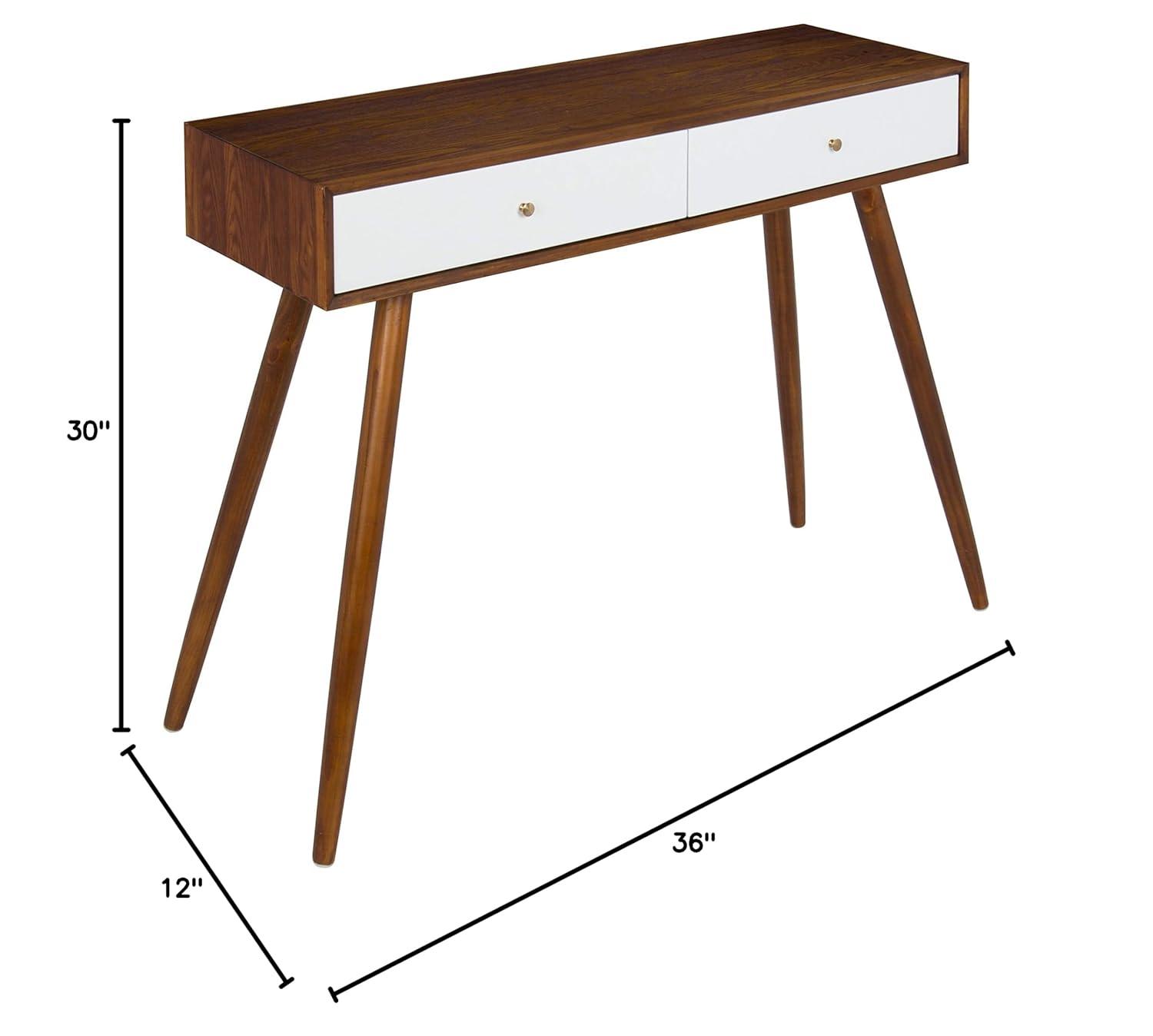 Kate and Laurel Finco Rectangle Wood Console Table, 36x12x30, Walnut Brown and White