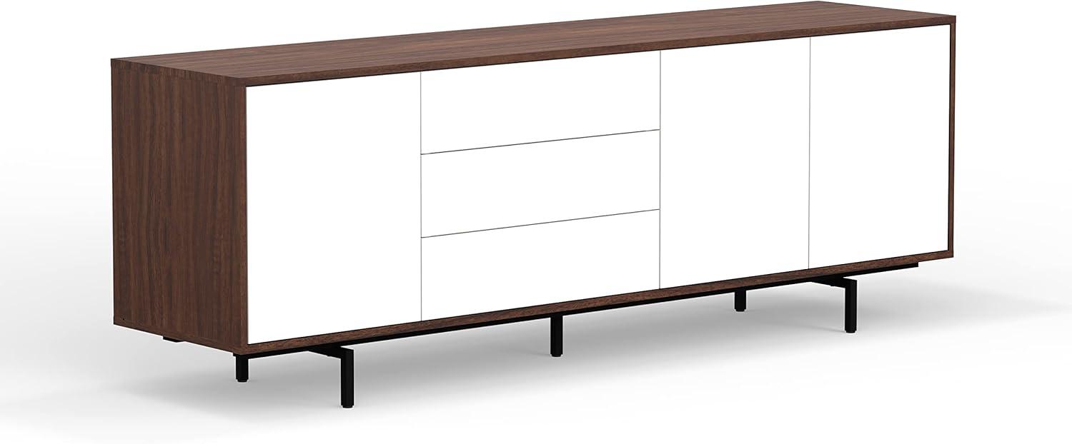 Glenwillow Home Atlas 78" x 28" Highboy Modern TV Stand Cabinet And Sideboard - Walnut Frame, White Door/Drawers, Black Base