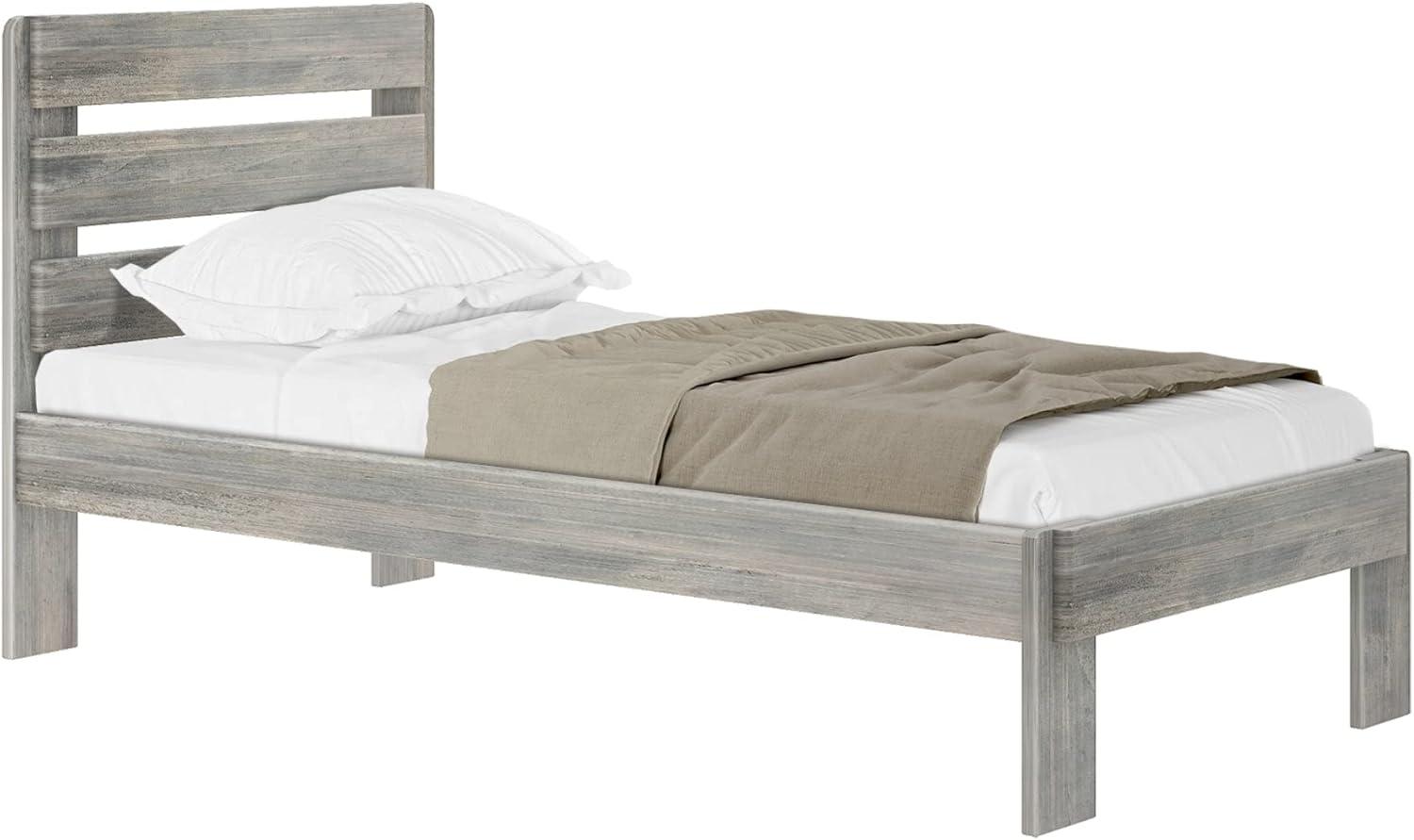 Plank+Beam Farmhouse Twin Bed Frame with Plank Headboard, Solid Wood Platform Bed, Driftwood
