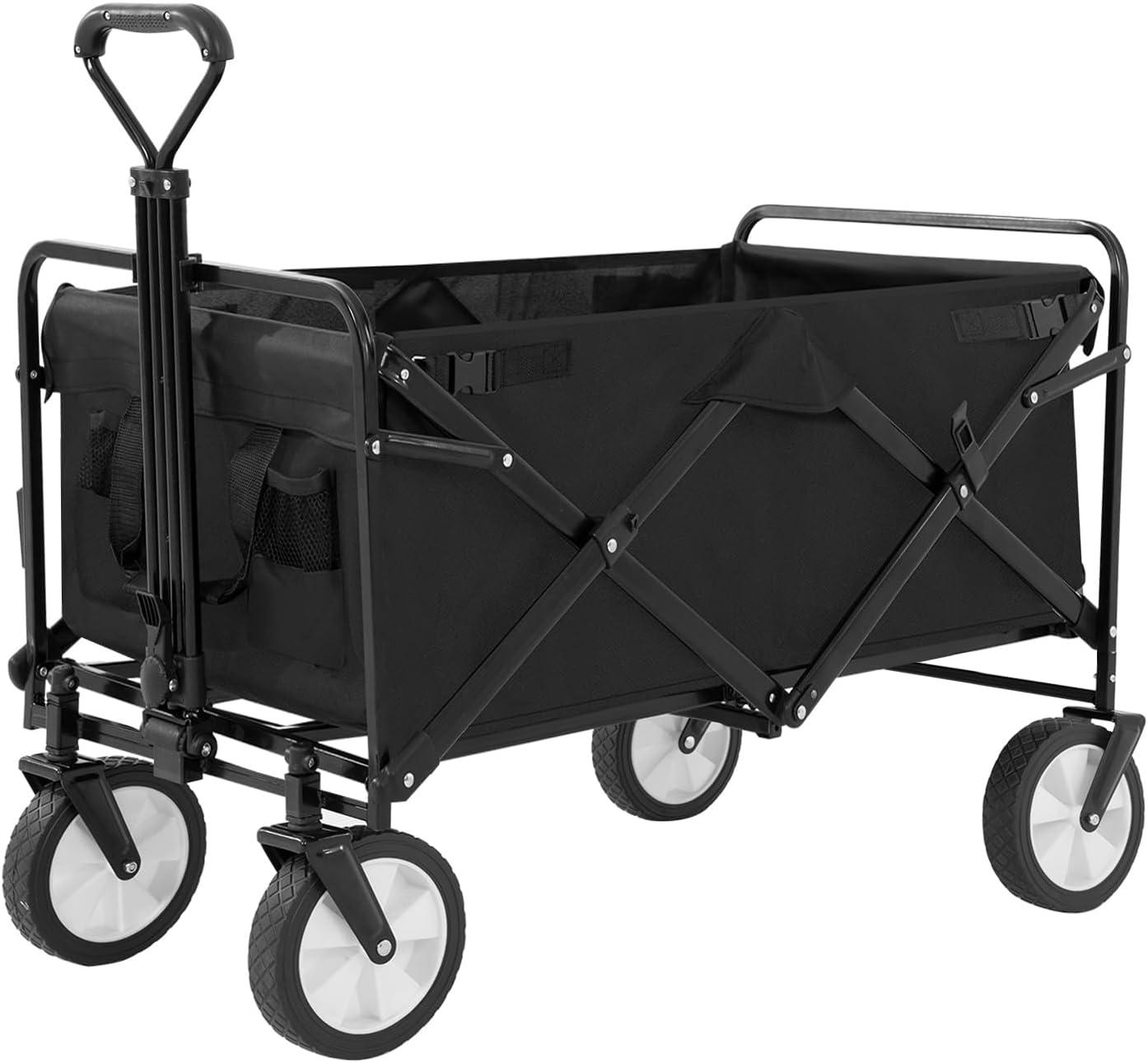 FDW Collapsible Wagon Folding Wagon Garden Cart with Large Capacity, Black