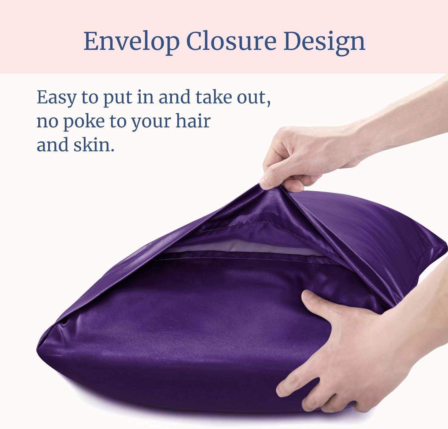 Tainini Clearance!!! Bedsure Satin Pillowcase for Hair and Skin - Silky Pillowcase 20x30 Inches - Set of 2 with Envelope Closure, Similar to Silk Pillow Cases, Gifts for Women Men(Purple）