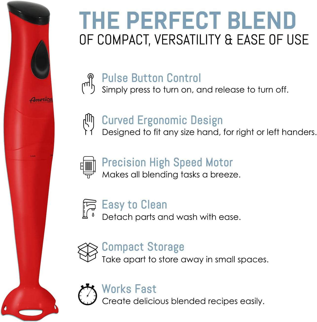 Red Cordless Variable Speed Immersion Blender with Stainless Steel Blade