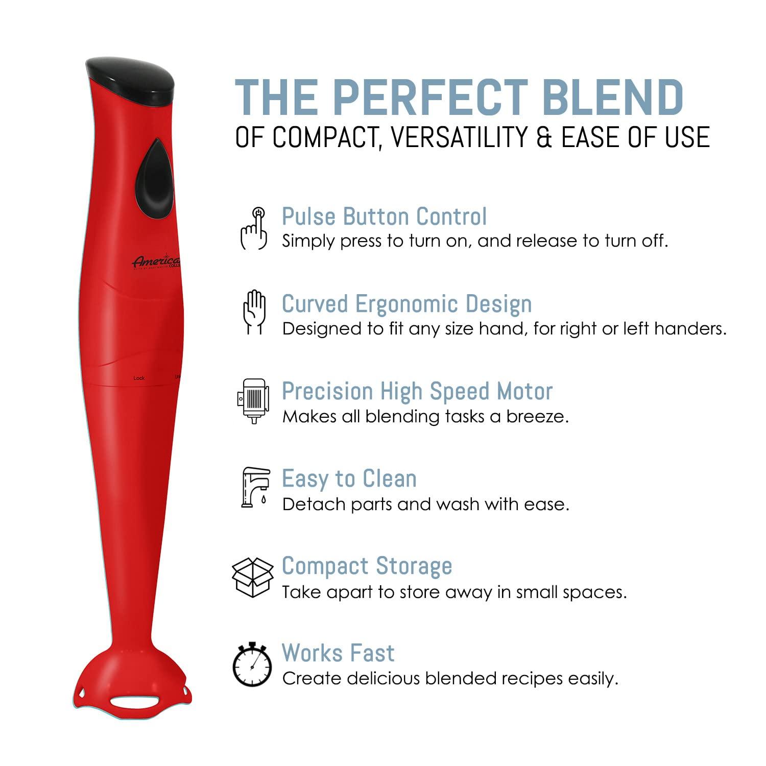 Americana by Elite EHB-2425R Hand Blender with Detachable Wand - Red