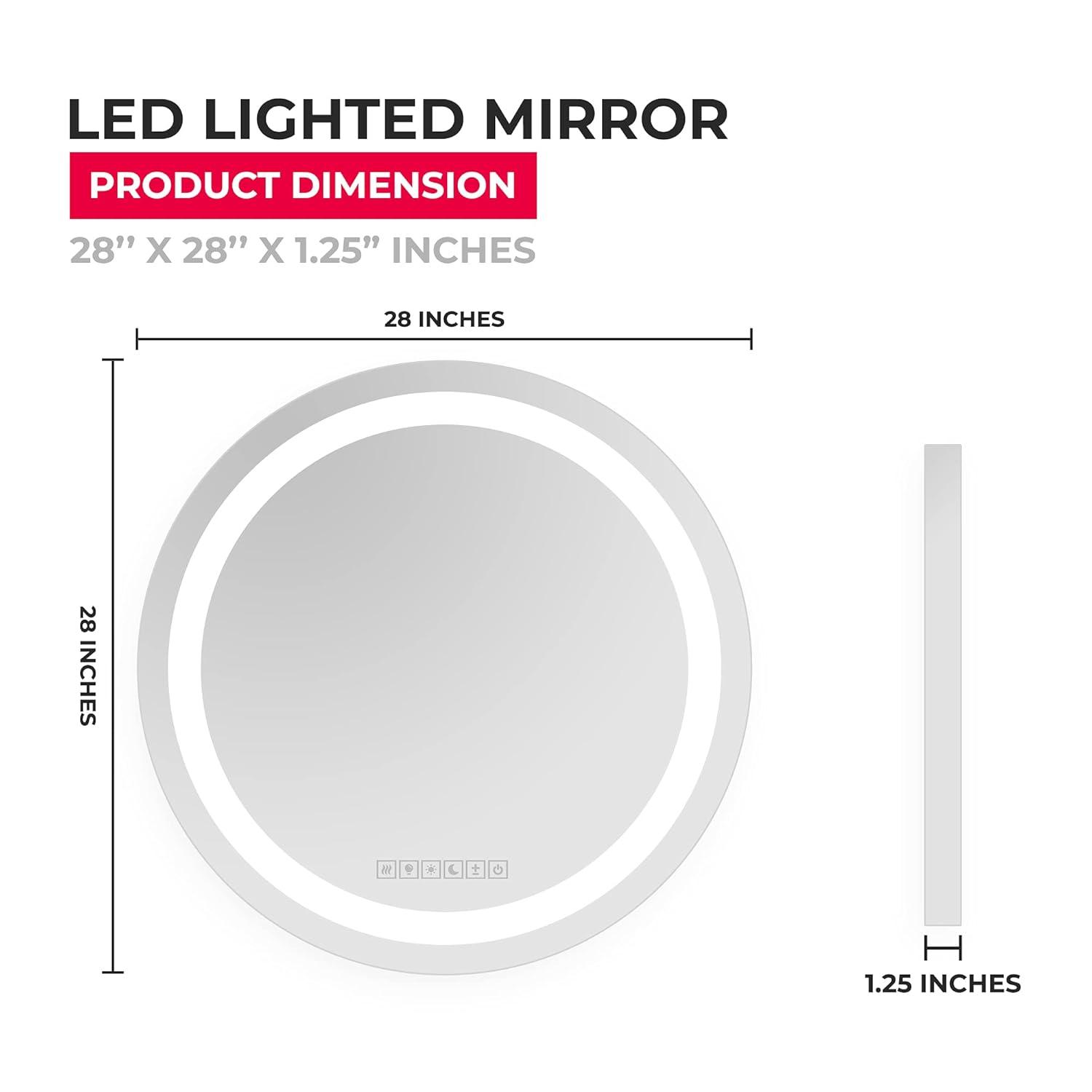 Round Lighted LED Bathroom and Vanity Mirror 28 inch with Anti Fog, Wall Mounted, Dimmer Touch Sensors by Fab Glass and Mirror