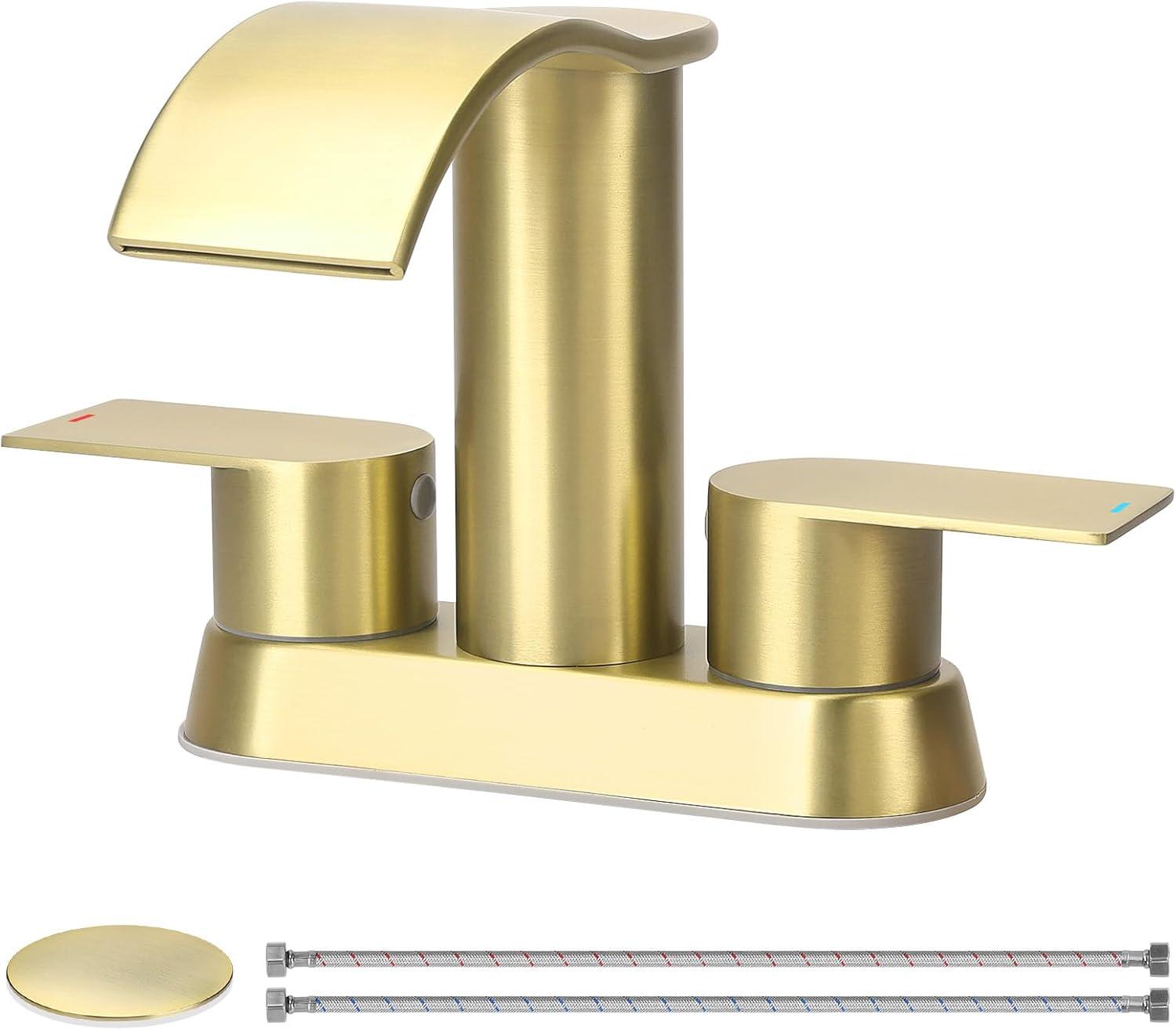 4-inch Centerset Double Handle Waterfall Bathroom Sink Faucet with Pop-up Drain Kit