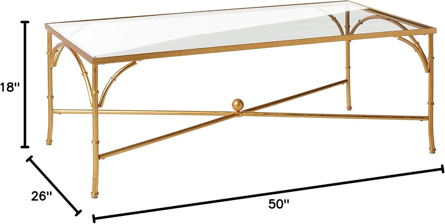 Maurice Gold Gilt Iron and Tempered Glass Rectangular Coffee Table