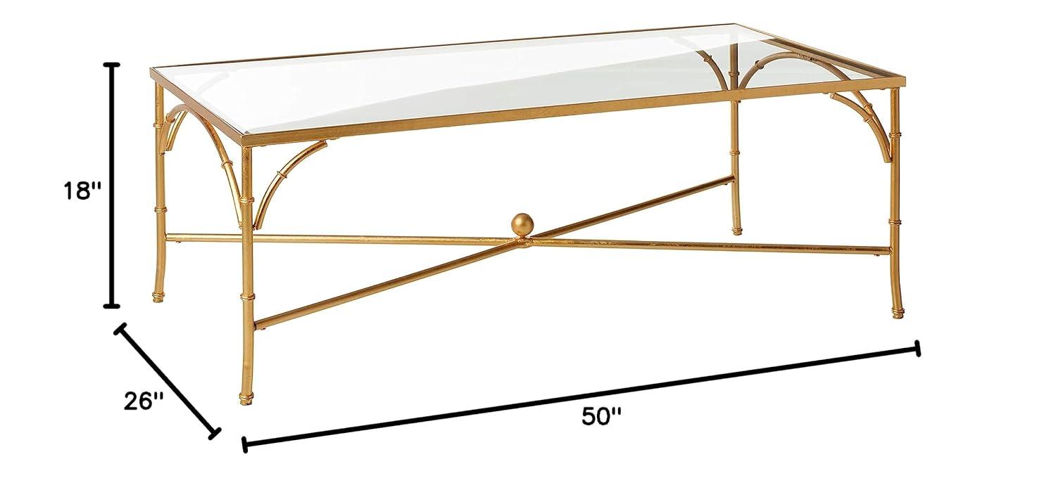 Maurice Gold Gilt Iron and Tempered Glass Rectangular Coffee Table