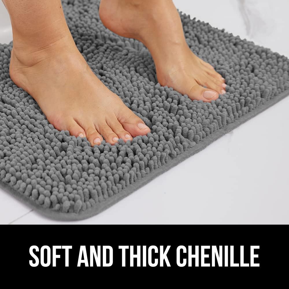 GORILLA GRIP Bathroom Rug and Toilet Base Floor Rugs Set, Quick Dry Plush Chenille, 30x20 Carpet, Gray