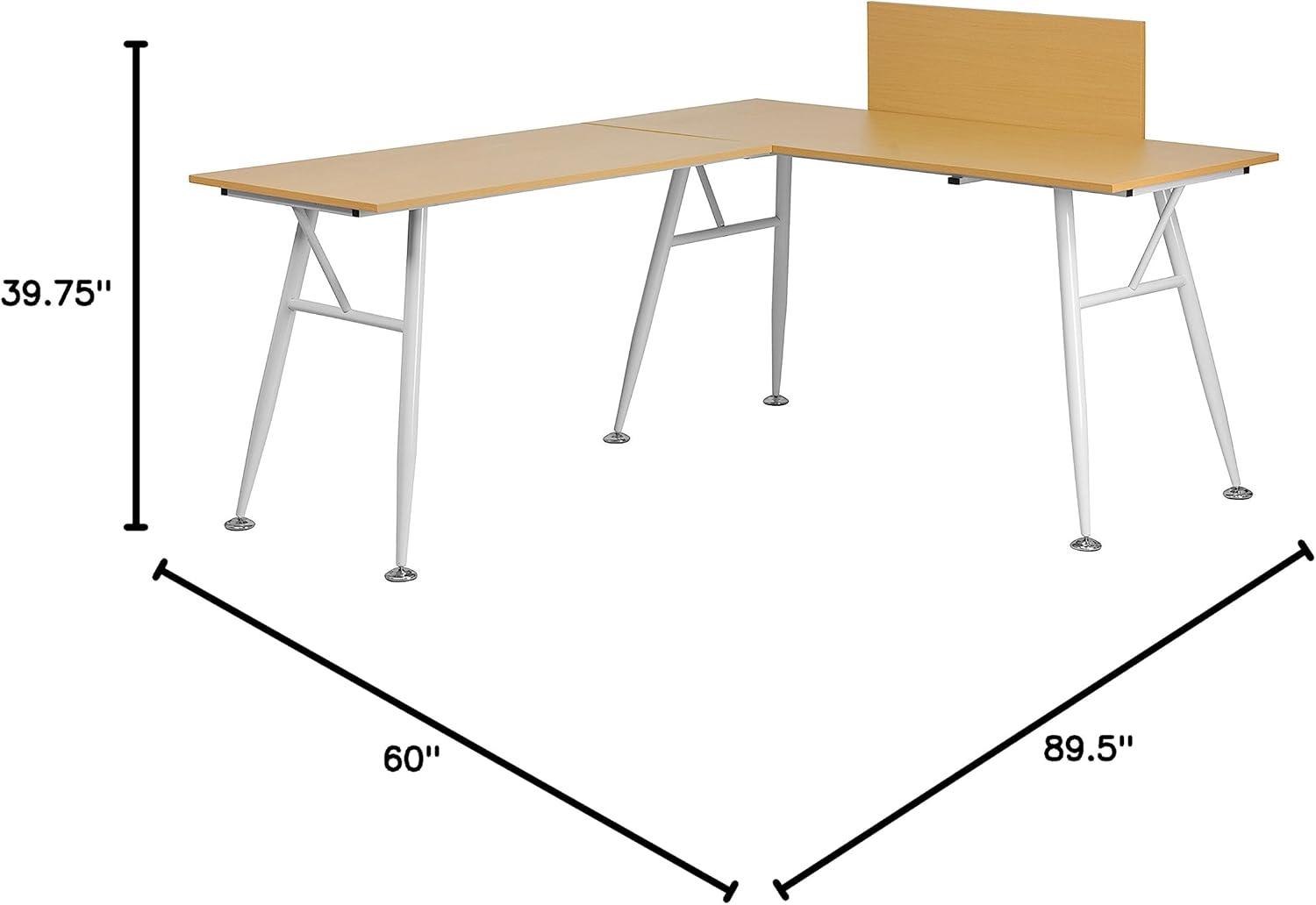 Flash Furniture Beech Laminate L-Shape Computer Desk with White Metal Frame