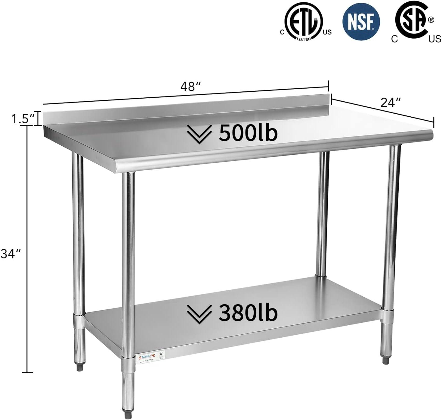 Hally 24x48 Stainless Steel Work Table with Undershelf and Backsplash