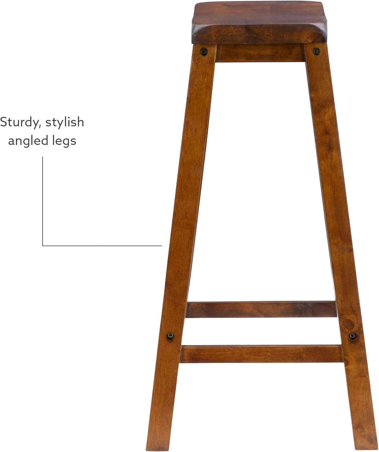 Linon Beamon 29" Sturdy Wood Backless Saddle Seat Bar Stool in Honey Brown
