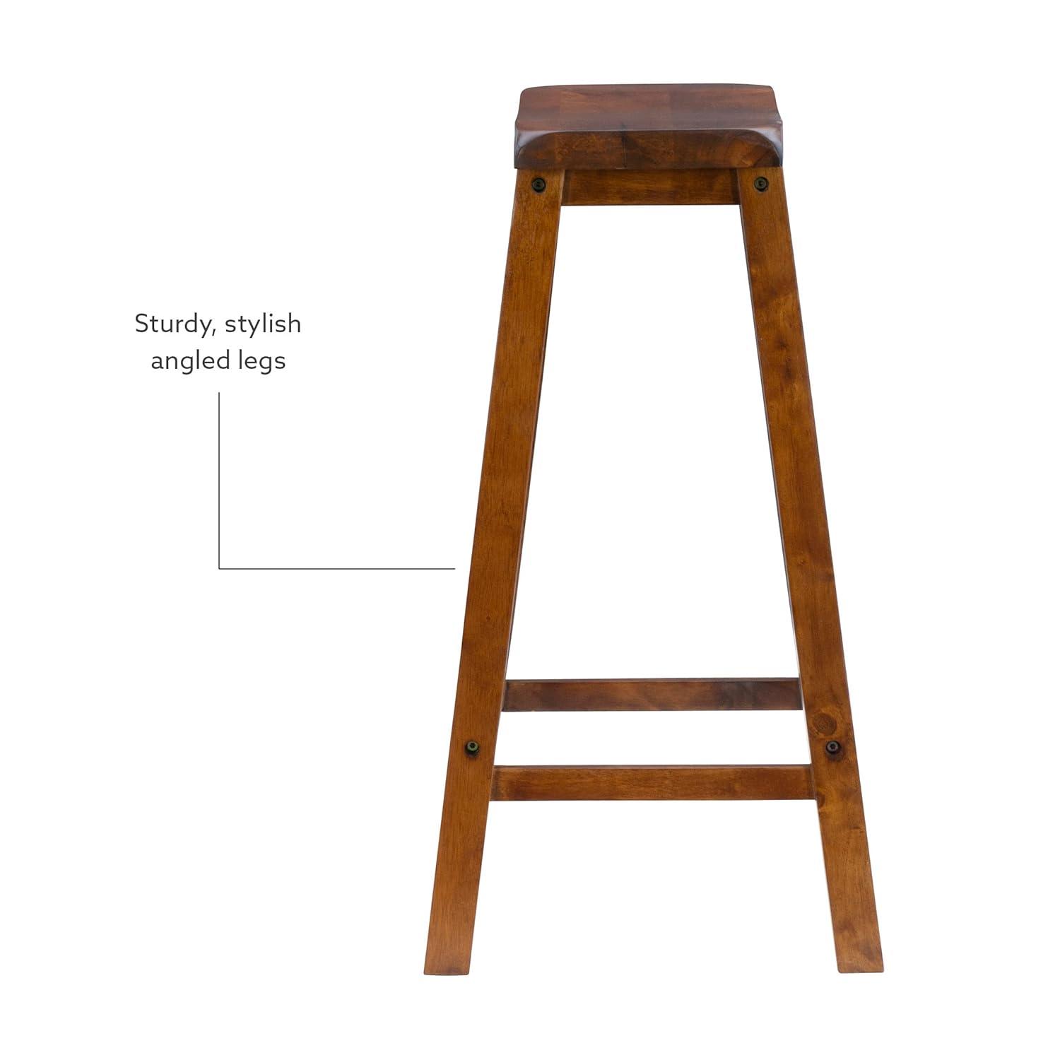 Linon Beamon 29" Sturdy Wood Backless Saddle Seat Bar Stool in Honey Brown