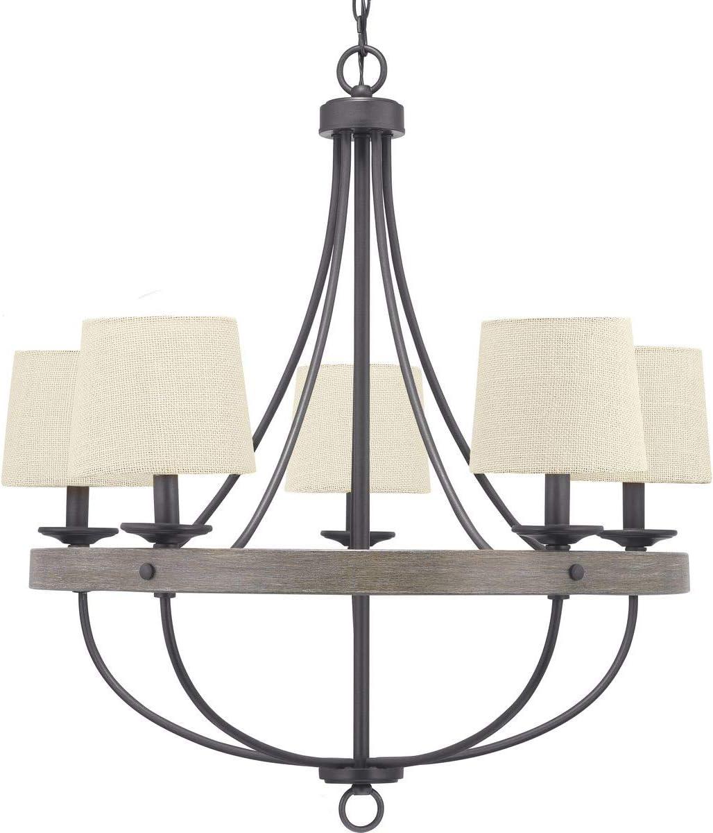 Progress Lighting Gulliver 5-Light Chandelier, Graphite Finish, Wood Grained Texture Shade