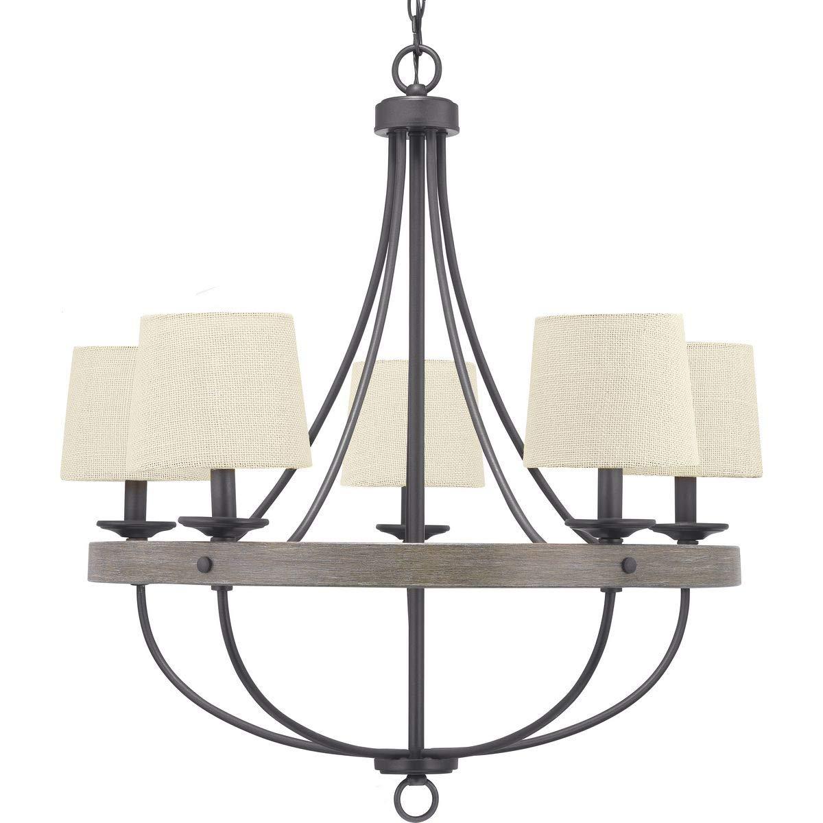 Progress Lighting Gulliver 5-Light Chandelier, Graphite Finish, Wood Grained Texture Shade