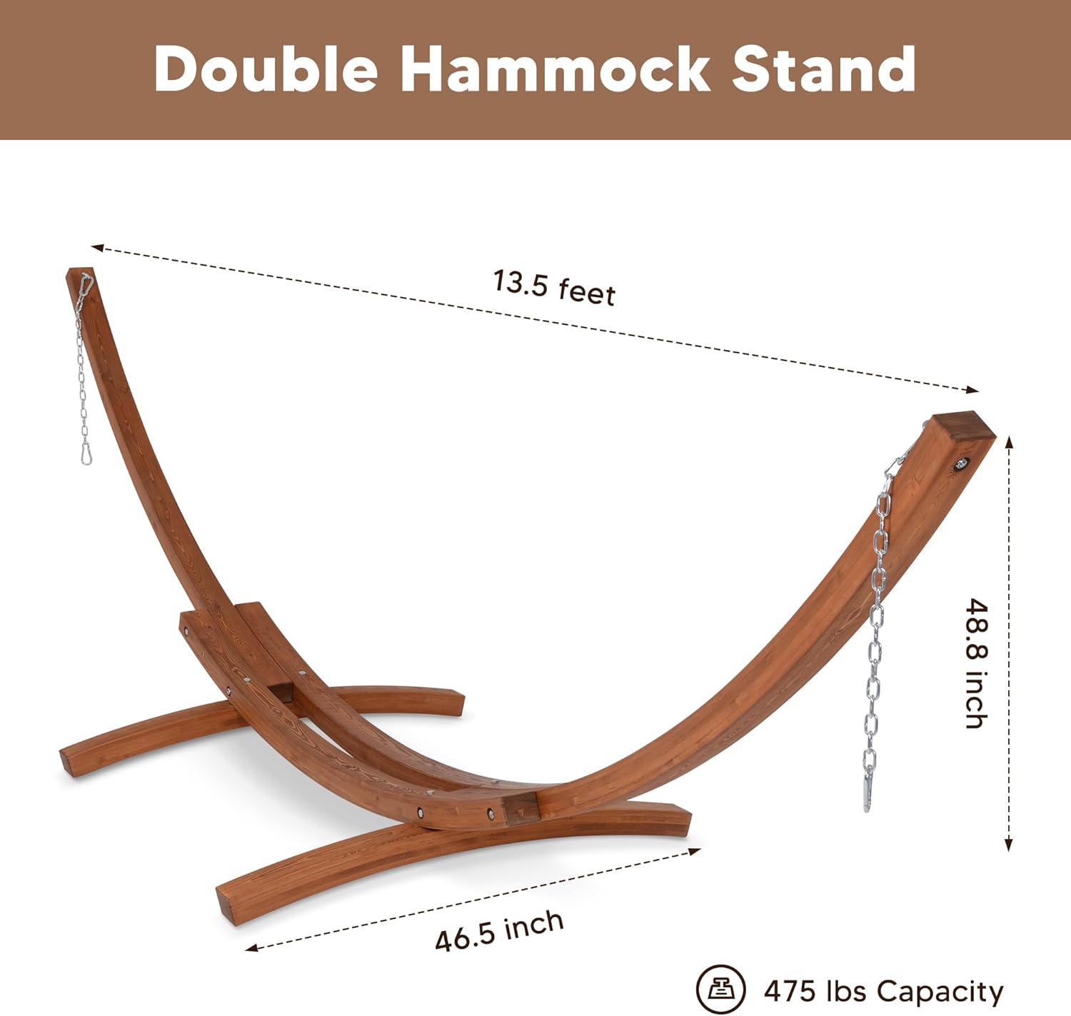 Sunnydaze Quilted Double Fabric 2-Person Hammock with Curved Arc Wood Stand - 400 lb Weight Capacity/13' Stand - Catalina Beach