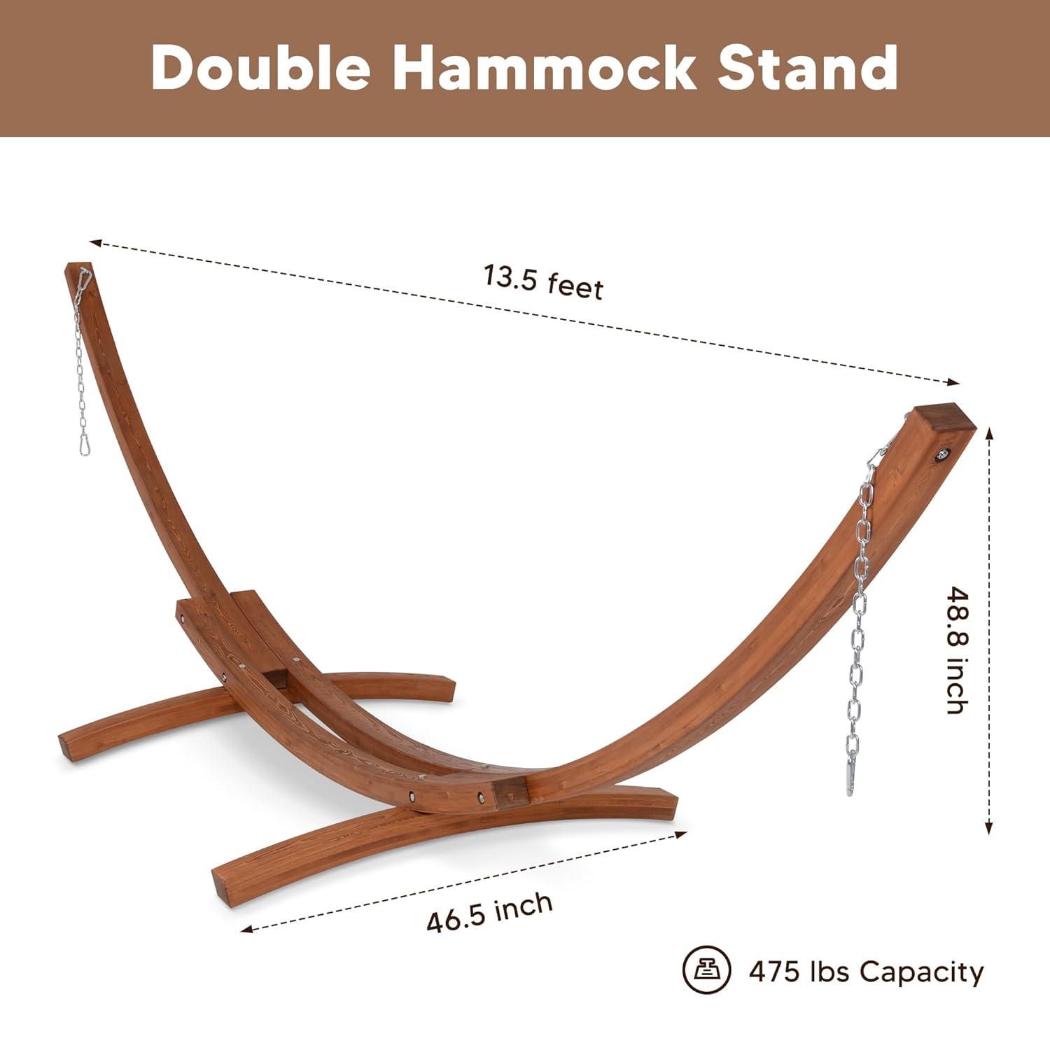 Sunnydaze Quilted Double Fabric 2-Person Hammock with Curved Arc Wood Stand - 400 lb Weight Capacity/13' Stand - Catalina Beach