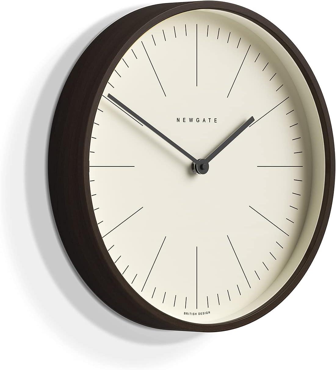 NEWGATE® Mr Clarke - Modern Minimalist - A Small Scandi-Inspired Wall Clock with a Modern Plywood Case for Home Living/Dining Room or Office HWD 28 x 28 x 4.5cm (Dark Plywood & Marker Dial)